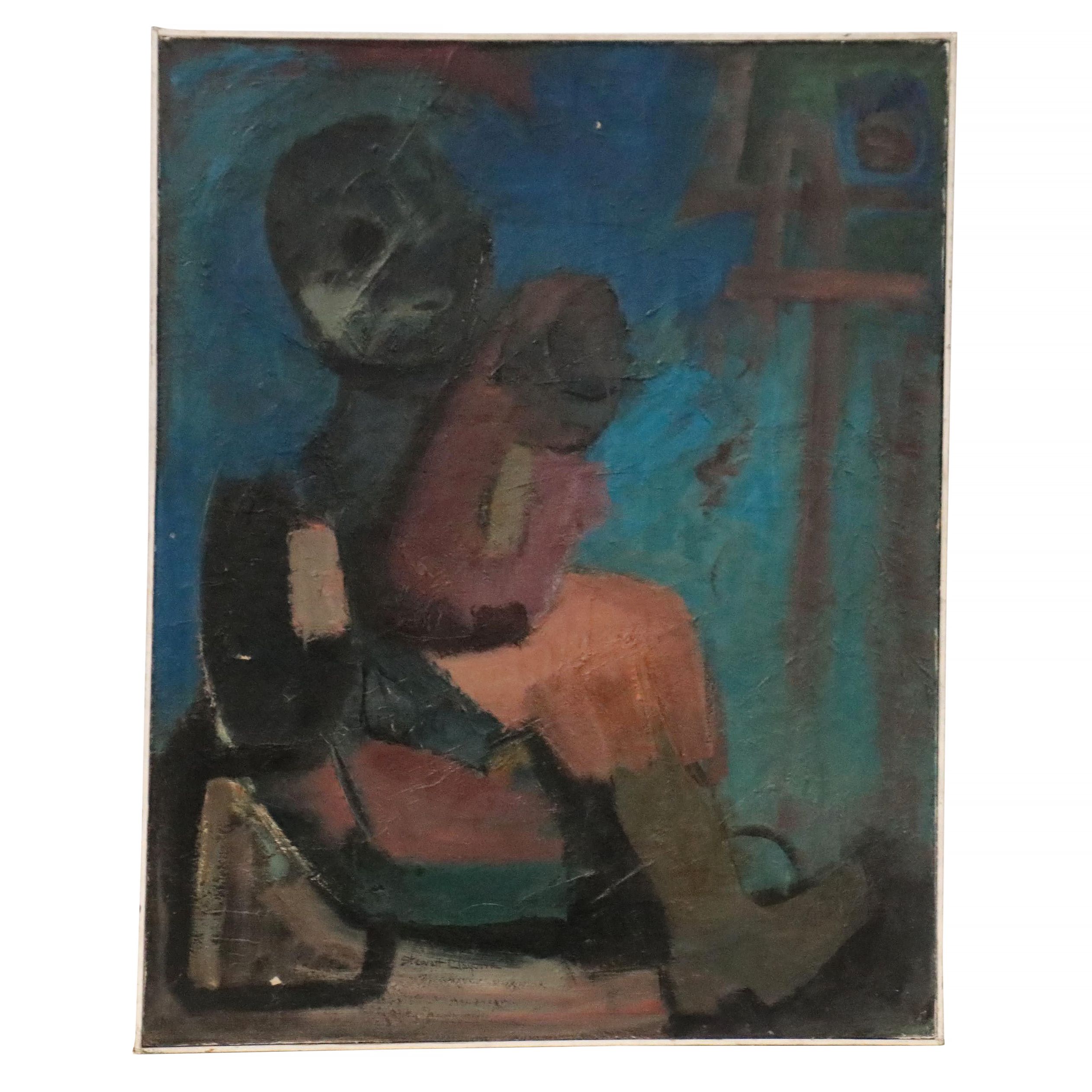 Ella Stewart-Clayburn Abstract Oil Painting "Madonna and Child," 1962