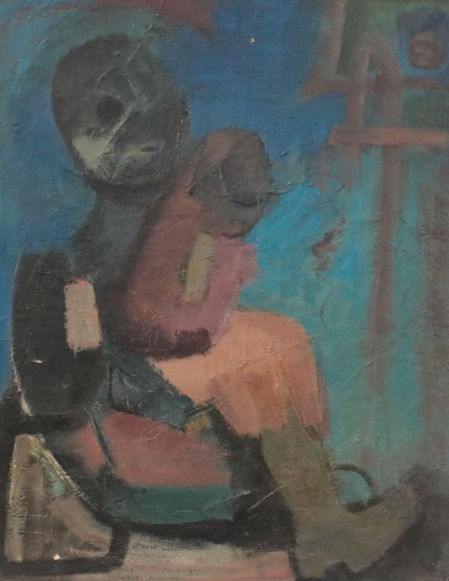 Ella Stewart-Clayburn Abstract Oil Painting "Madonna and Child," 1962