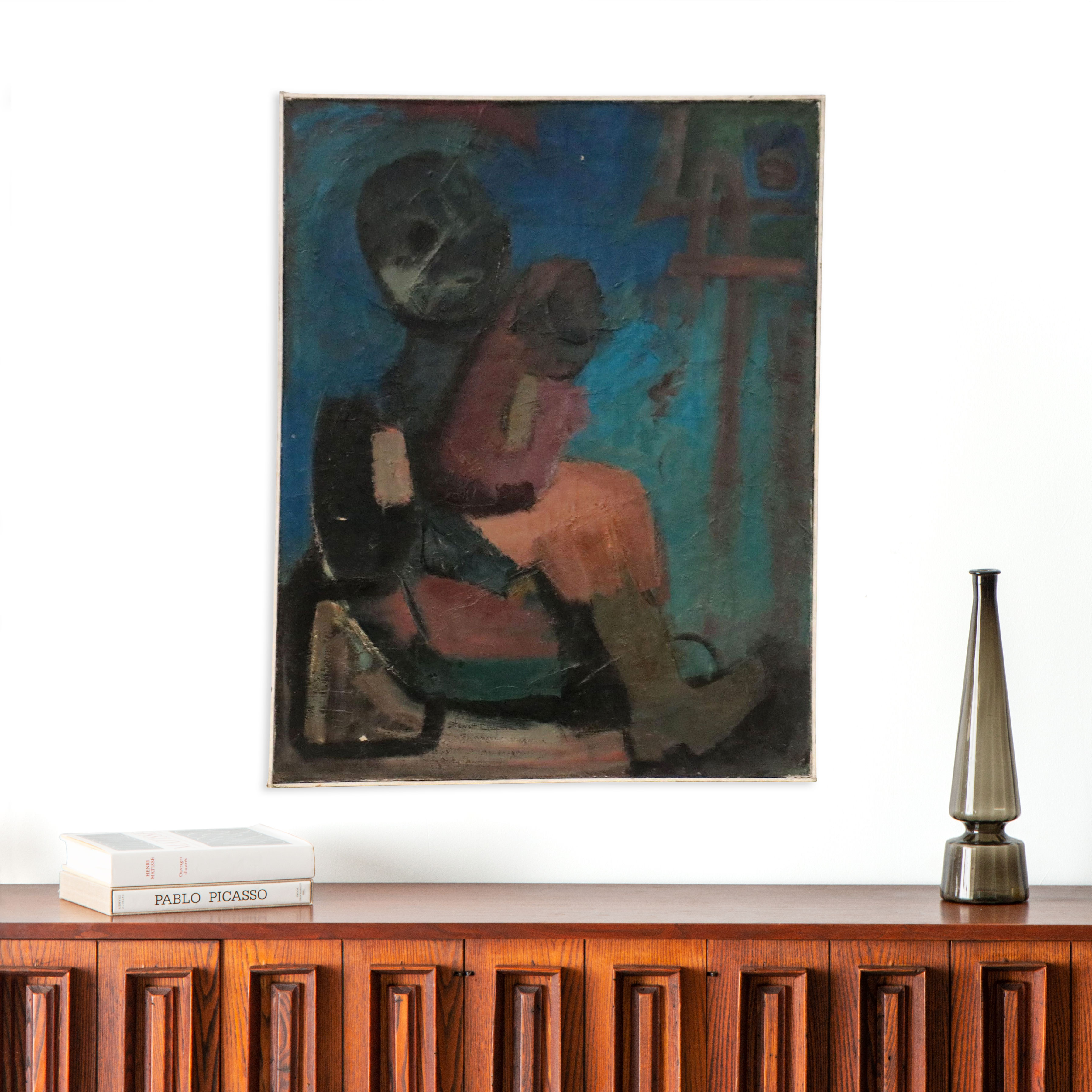 Ella Stewart-Clayburn Abstract Oil Painting "Madonna and Child," 1962