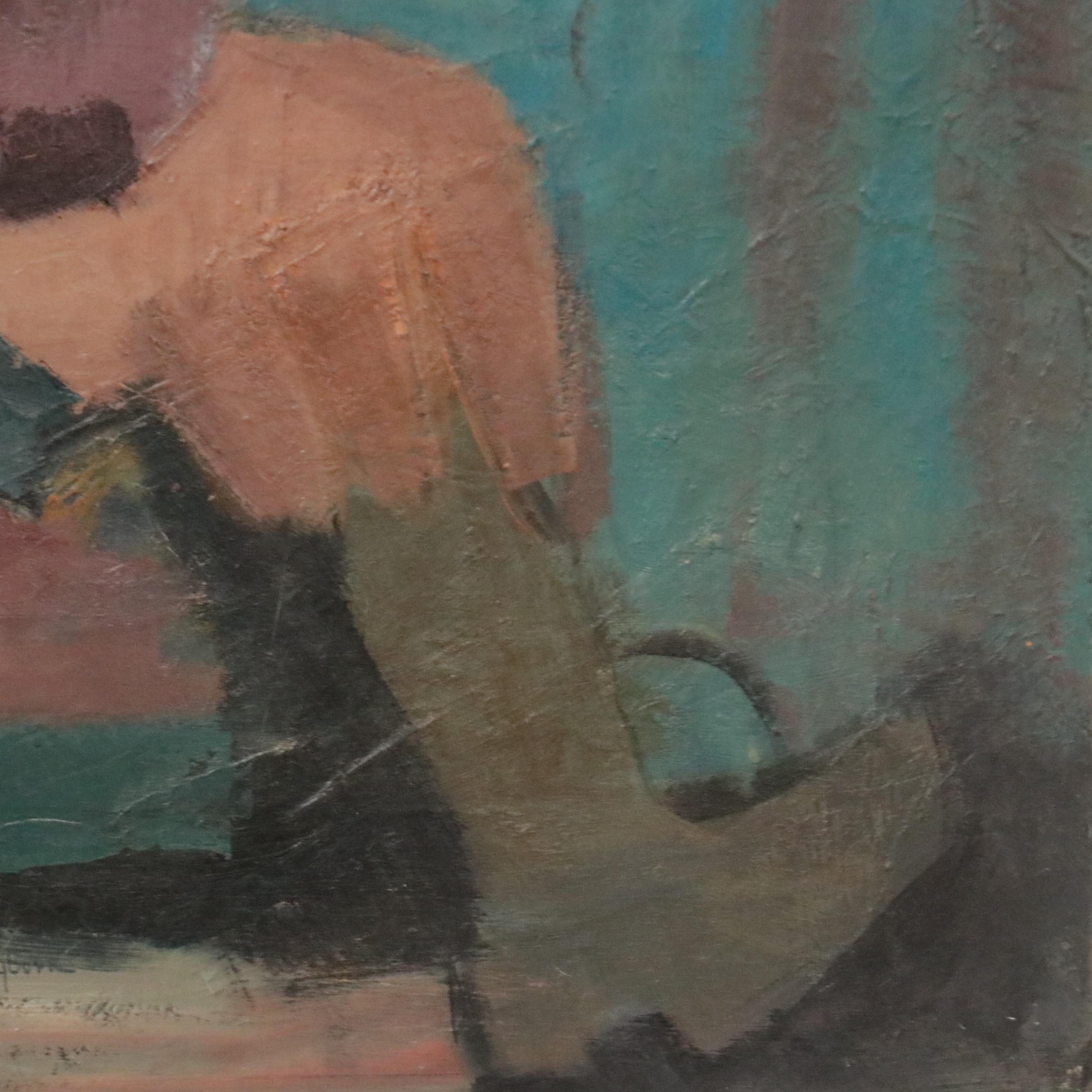 Ella Stewart-Clayburn Abstract Oil Painting "Madonna and Child," 1962