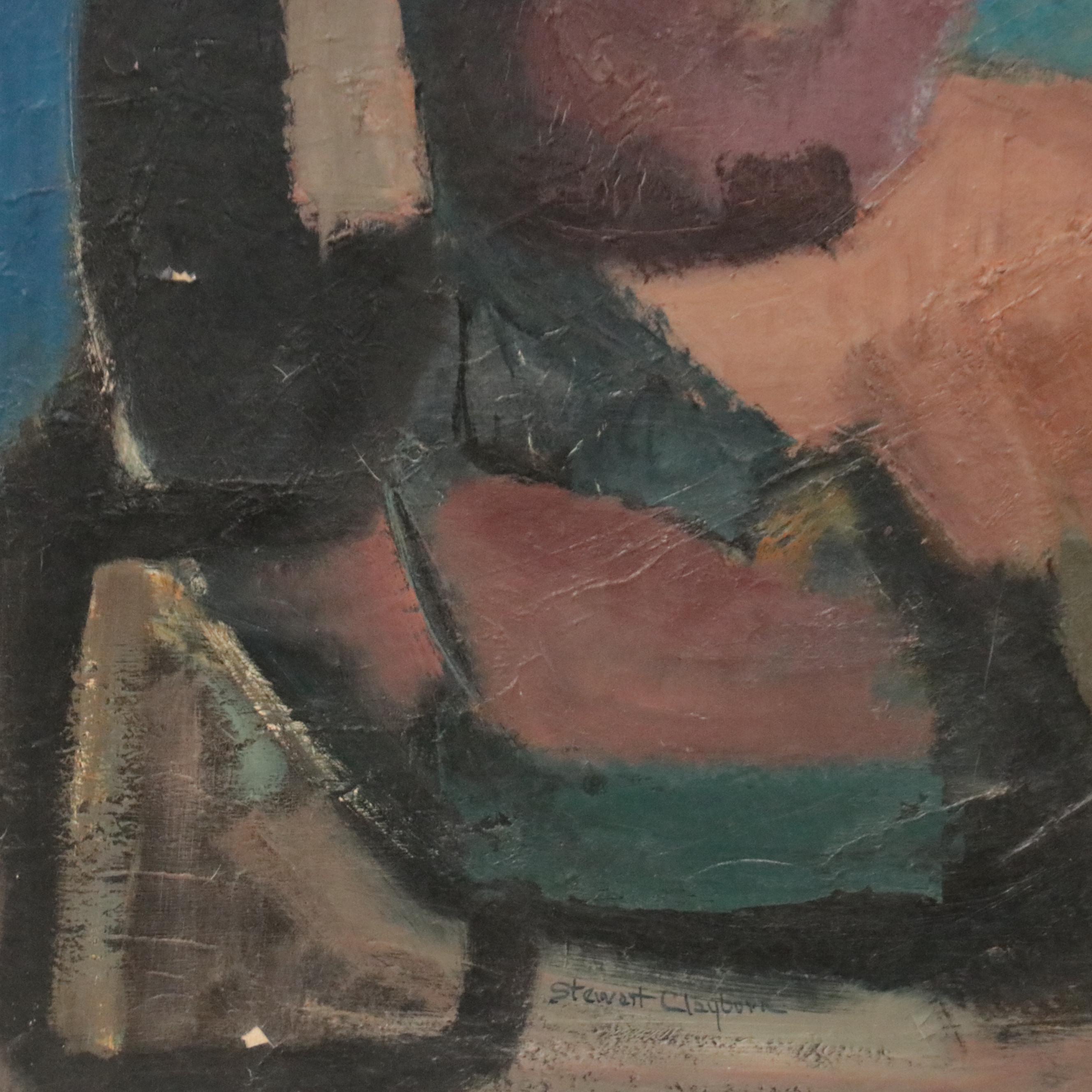 Ella Stewart-Clayburn Abstract Oil Painting "Madonna and Child," 1962