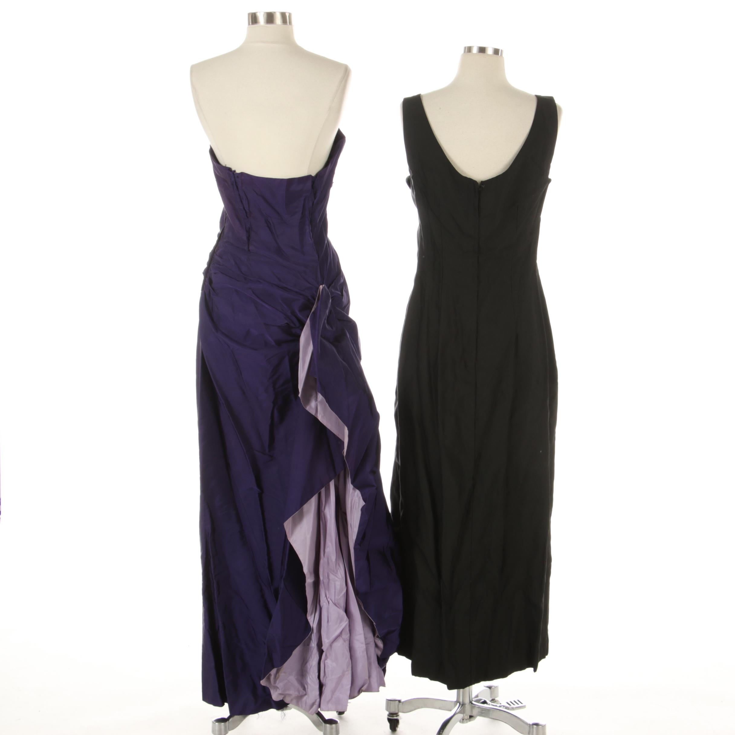 Modern Couture Black Sleeveless Evening Dress and Other Purple Strapless Gown
