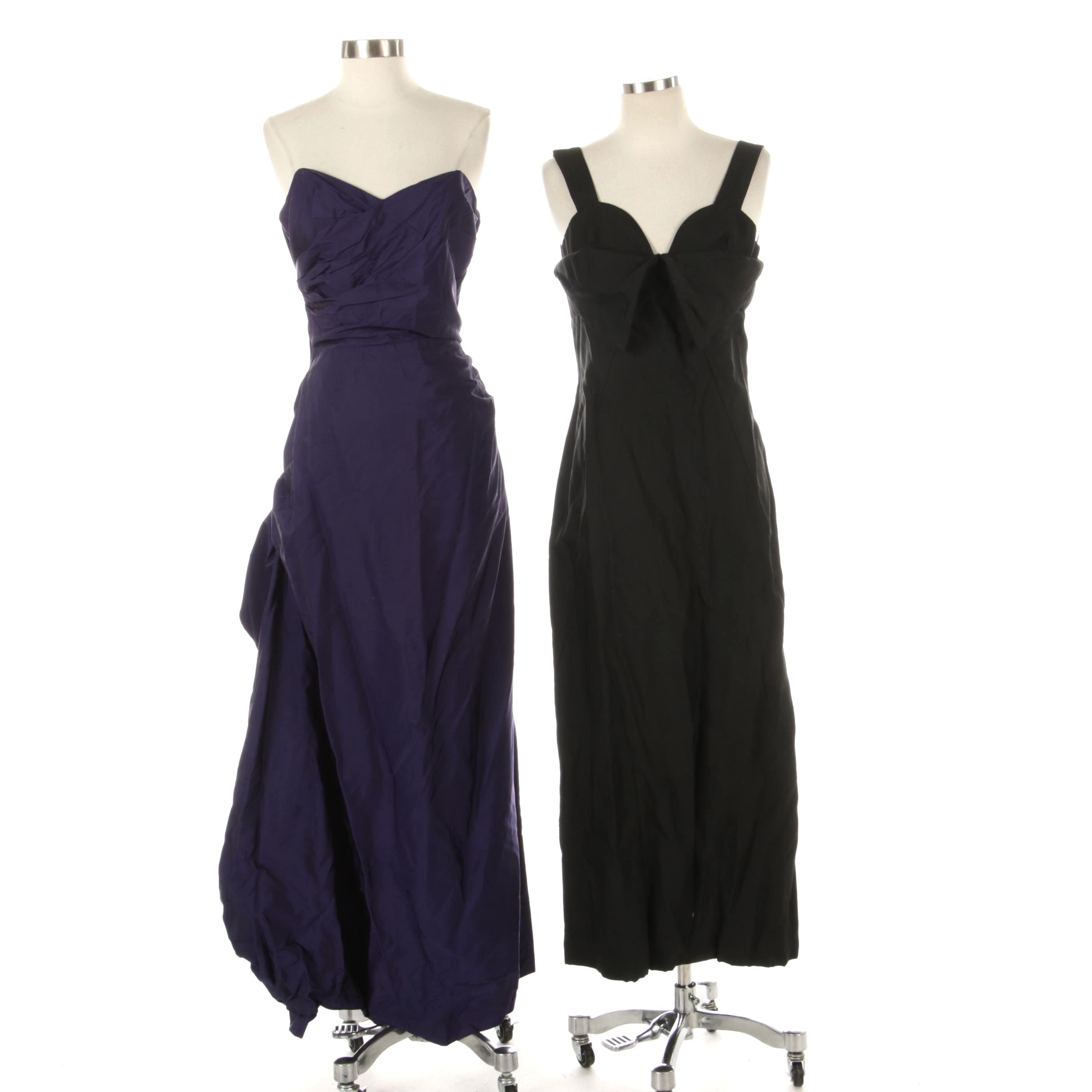 Modern Couture Black Sleeveless Evening Dress and Other Purple Strapless Gown