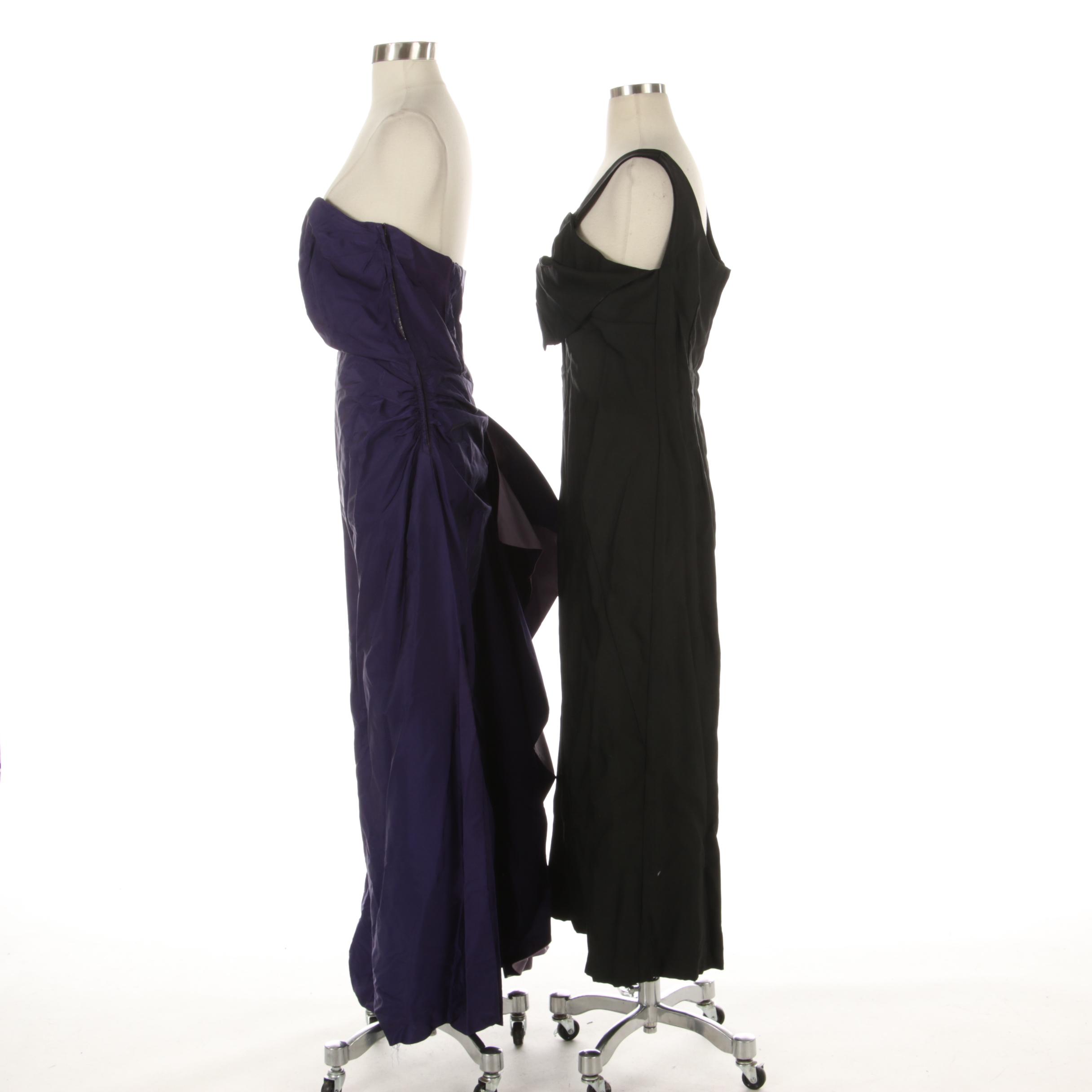 Modern Couture Black Sleeveless Evening Dress and Other Purple Strapless Gown