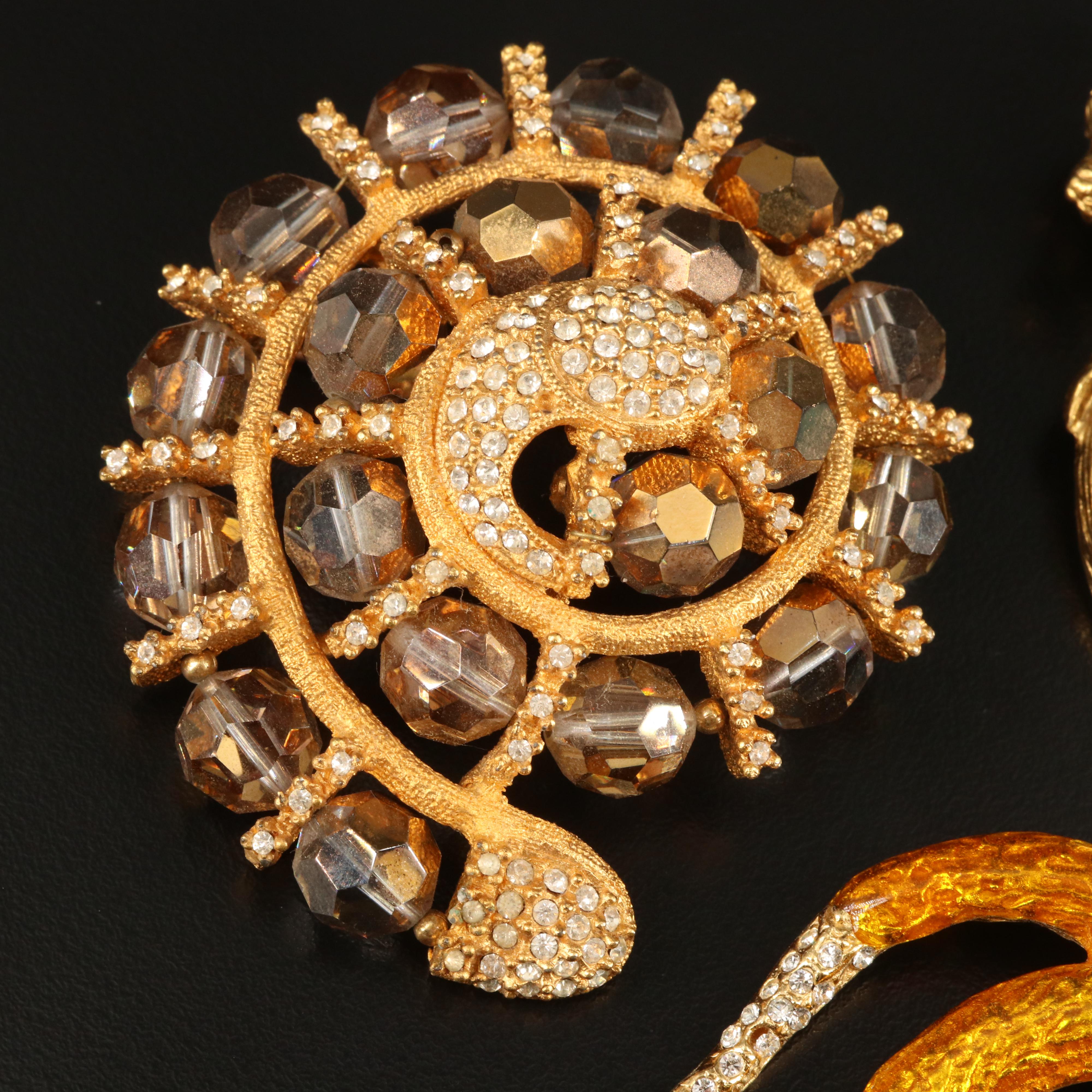 Vintage De Nicola, Richelieu and Rhinestone Snake Brooches