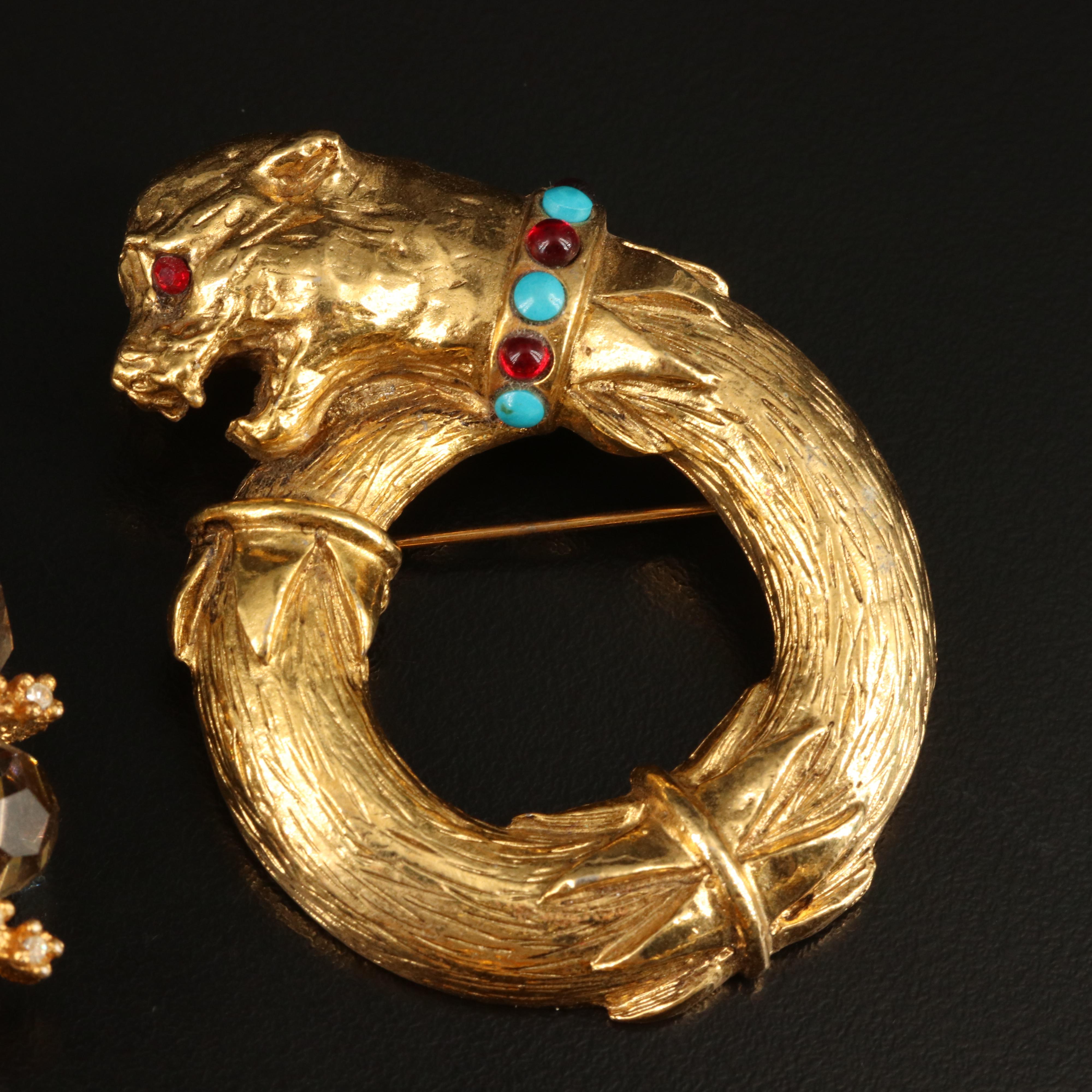 Vintage De Nicola, Richelieu and Rhinestone Snake Brooches
