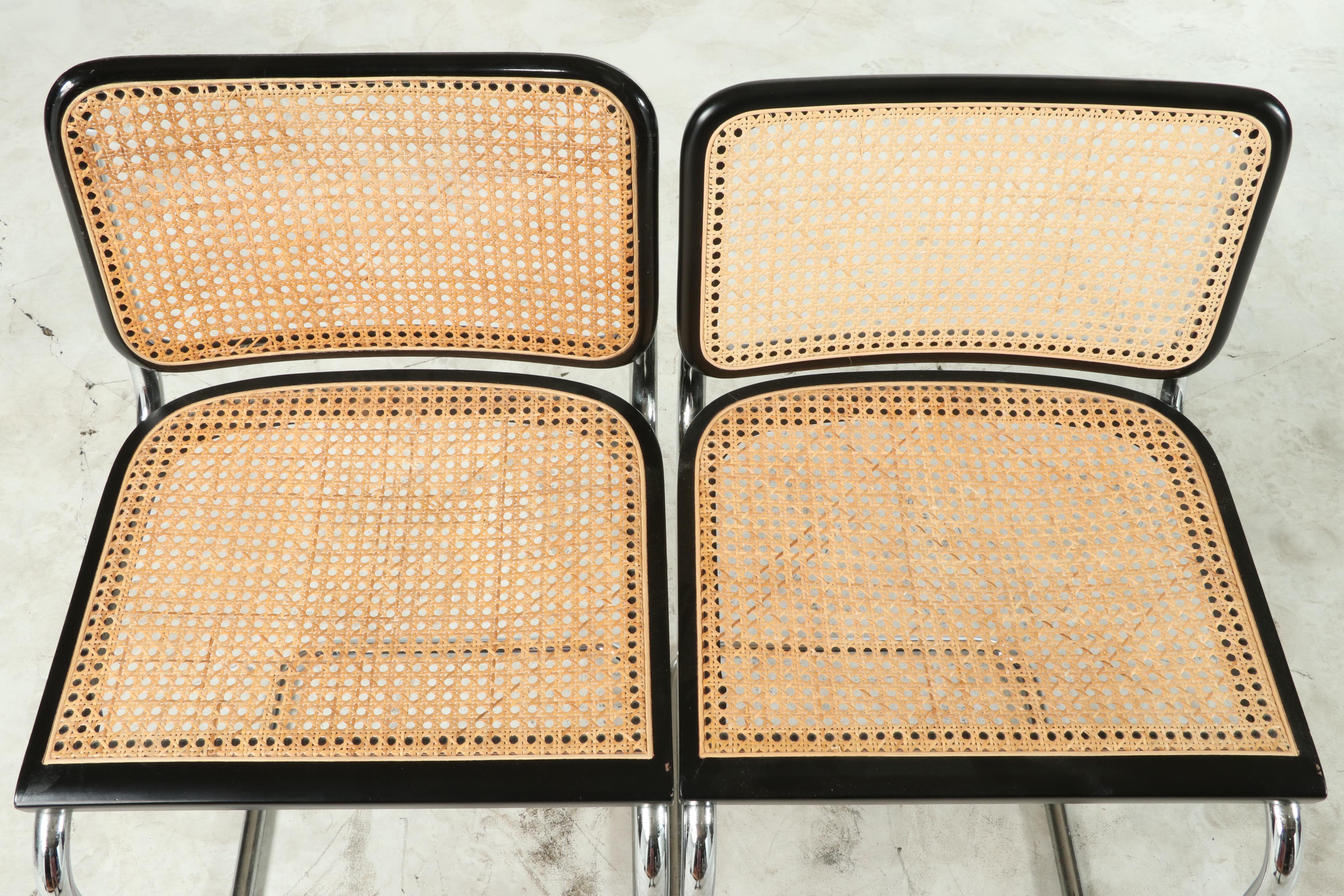 Marcel Breuer "Cesca" Chrome and Cane Paneled Cantilever Barstools