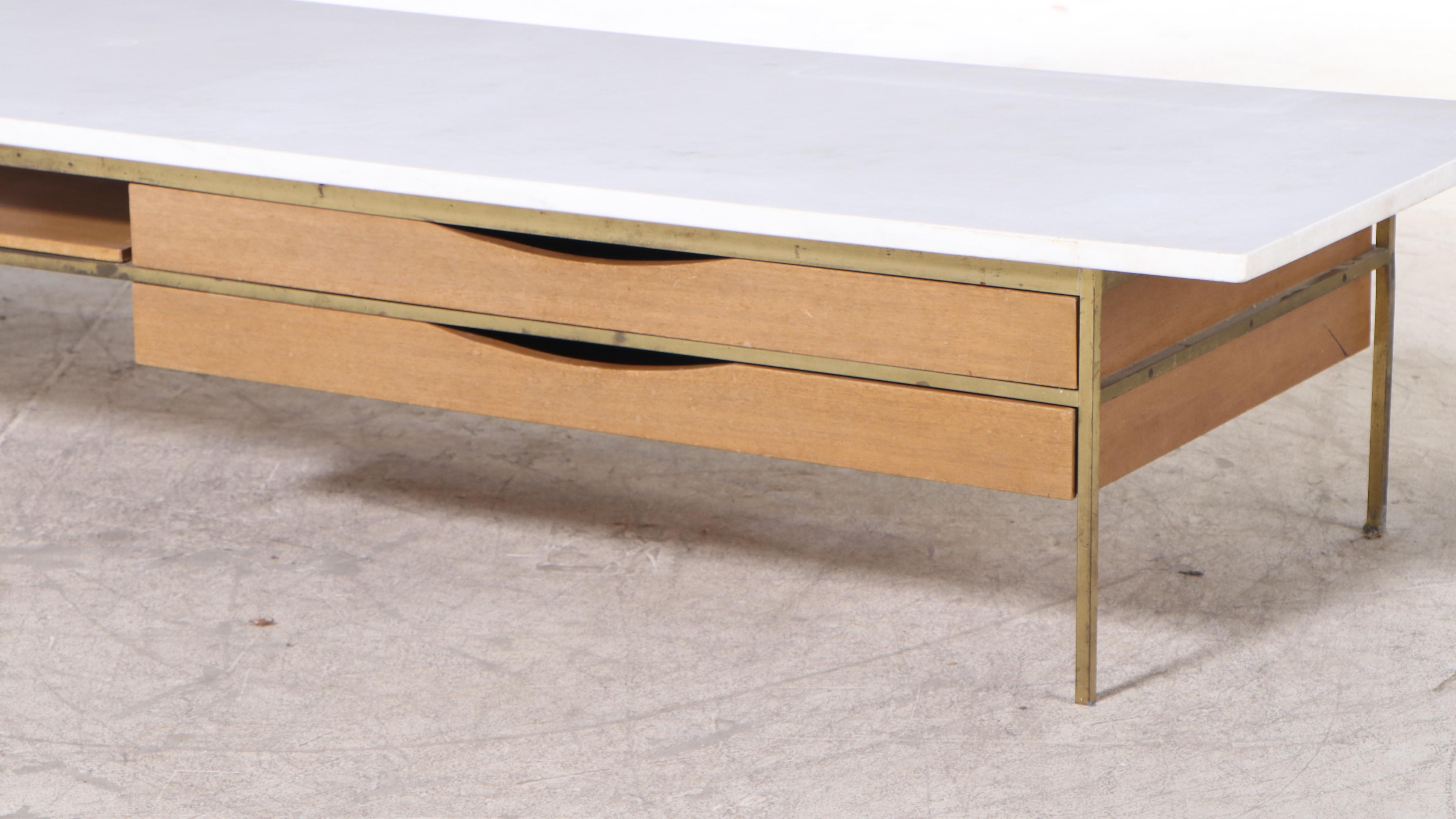 Paul McCobb for Calvin "Irwin" Marble, Brass and Mahogany Coffee Table