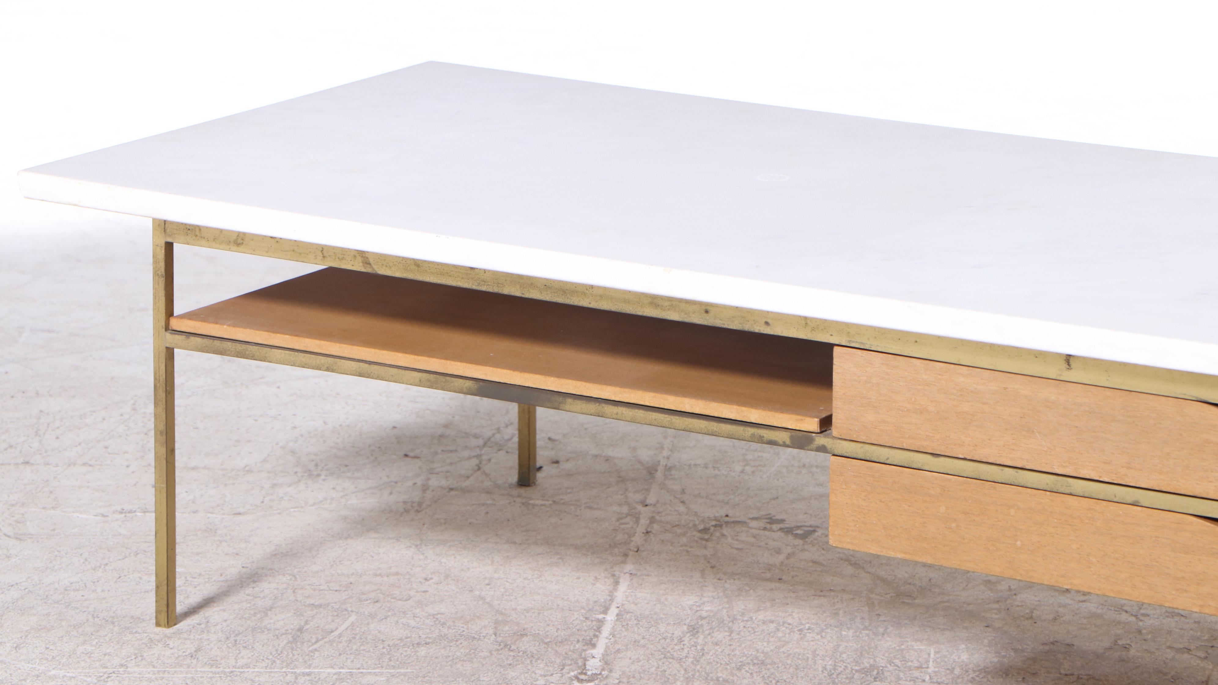 Paul McCobb for Calvin "Irwin" Marble, Brass and Mahogany Coffee Table