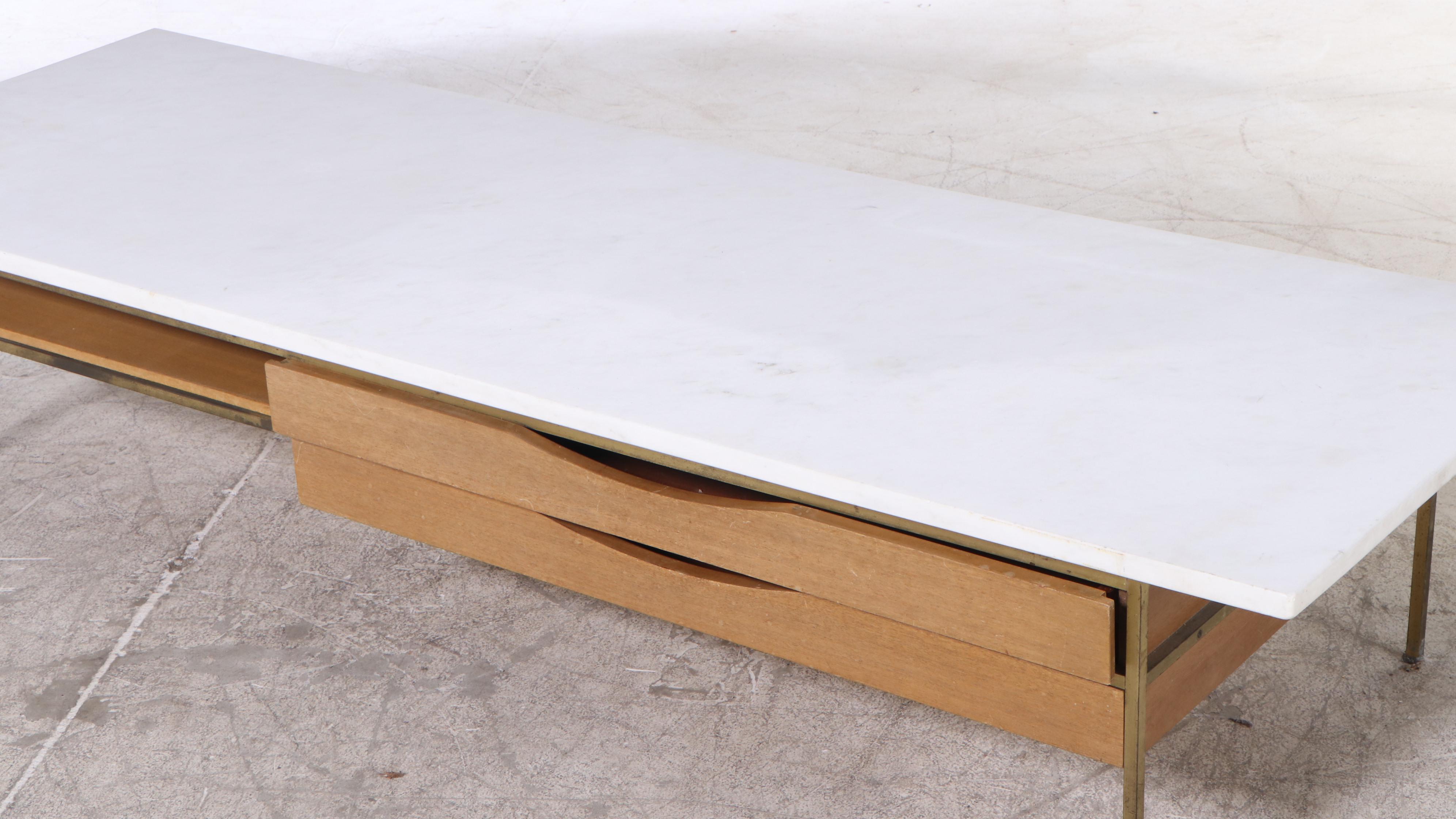 Paul McCobb for Calvin "Irwin" Marble, Brass and Mahogany Coffee Table