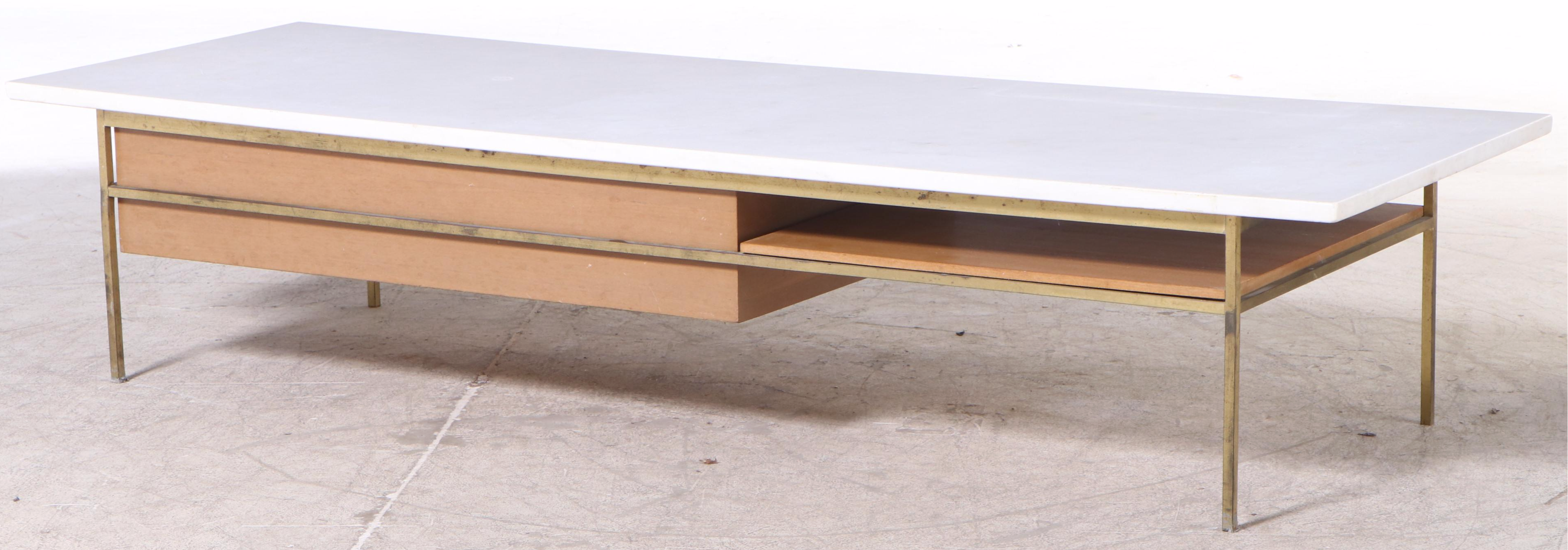 Paul McCobb for Calvin "Irwin" Marble, Brass and Mahogany Coffee Table