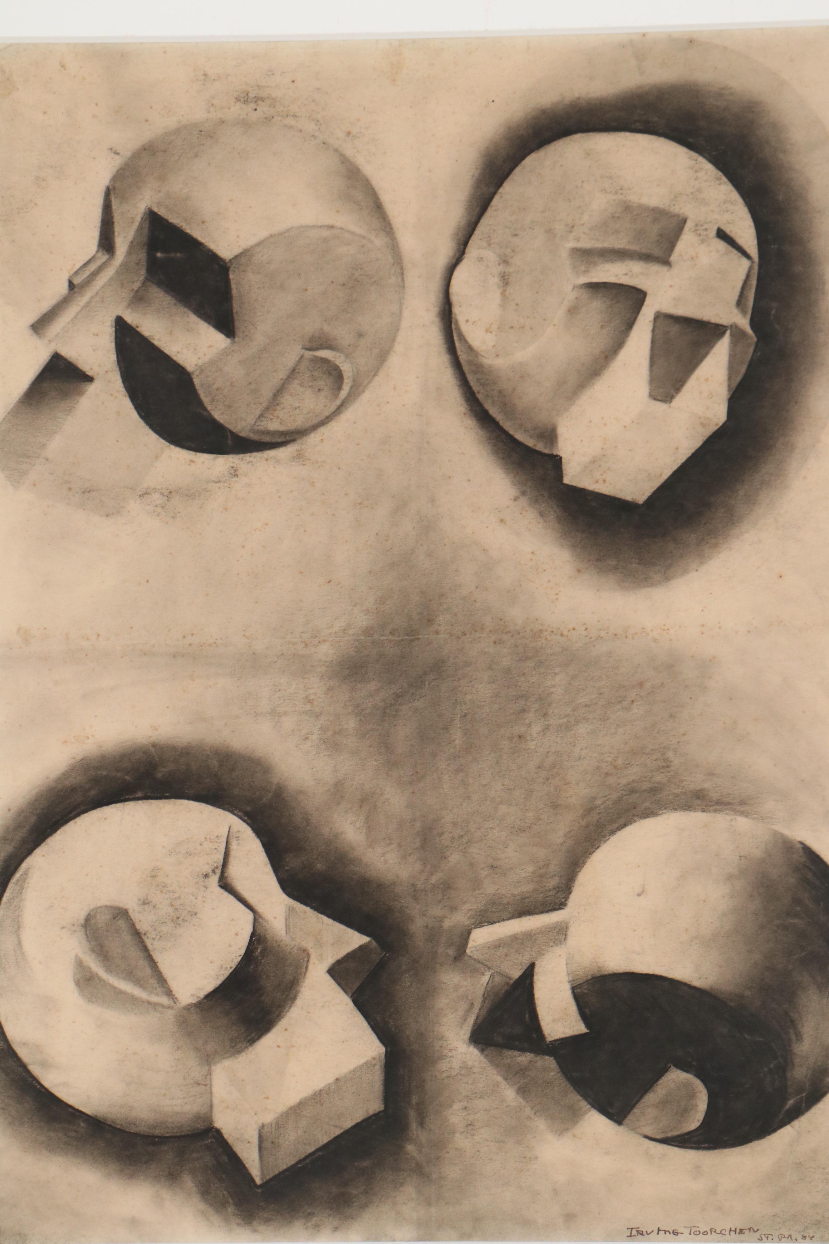 Irving Toorchen Charcoal Drawing Study of Shadowing, 1934