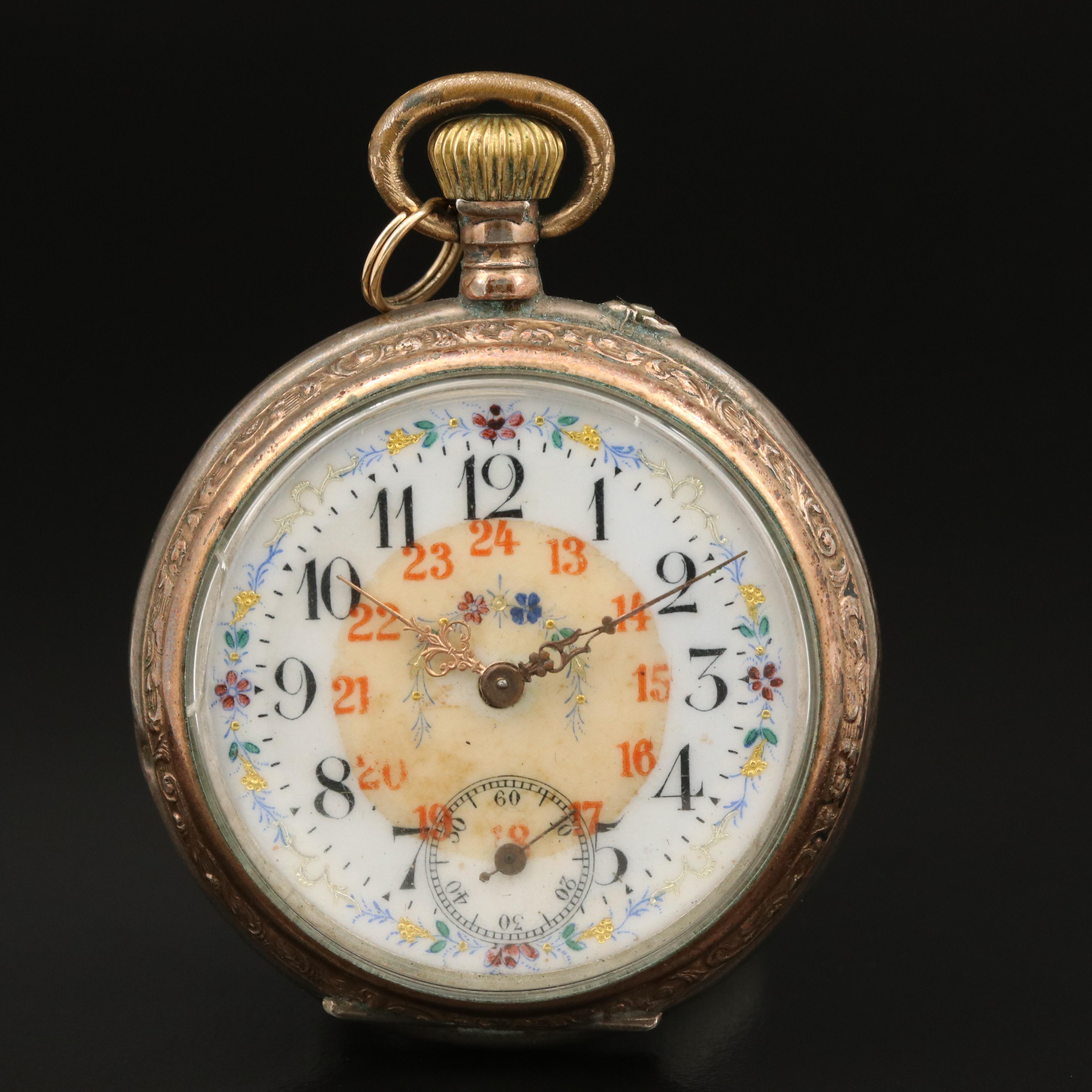 Vintage 800 Silver Ornate Dial Pocket Watch