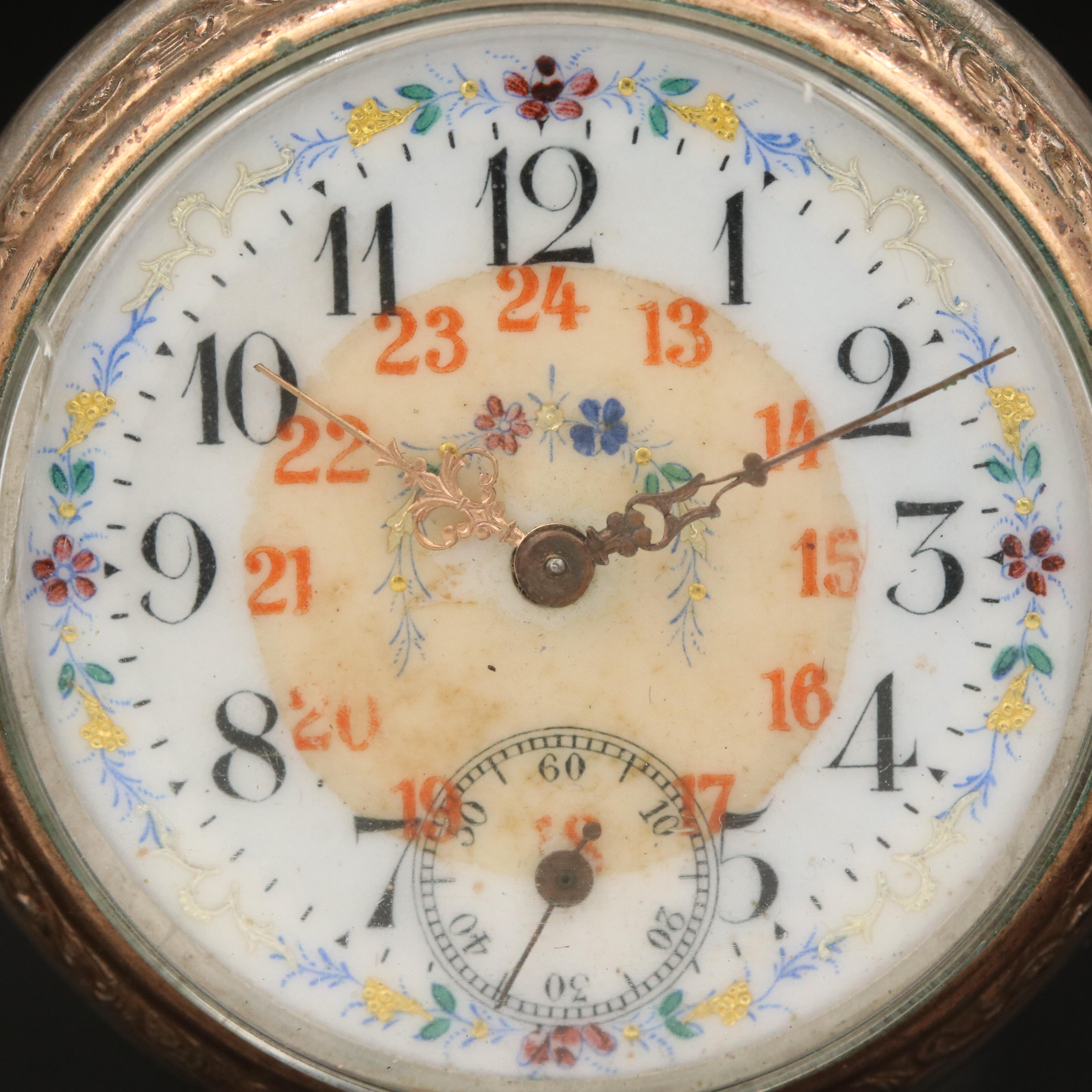Vintage 800 Silver Ornate Dial Pocket Watch