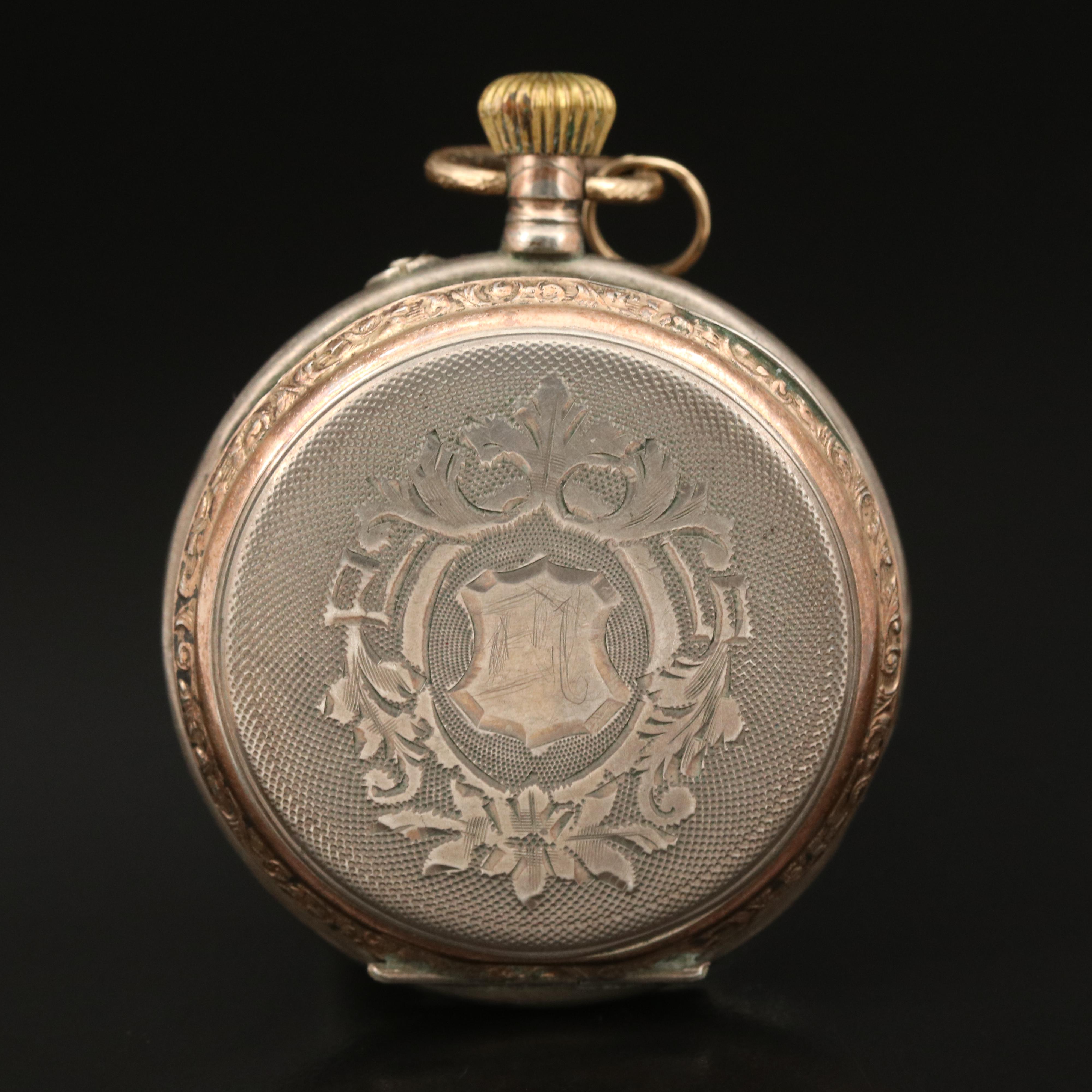 Vintage 800 Silver Ornate Dial Pocket Watch