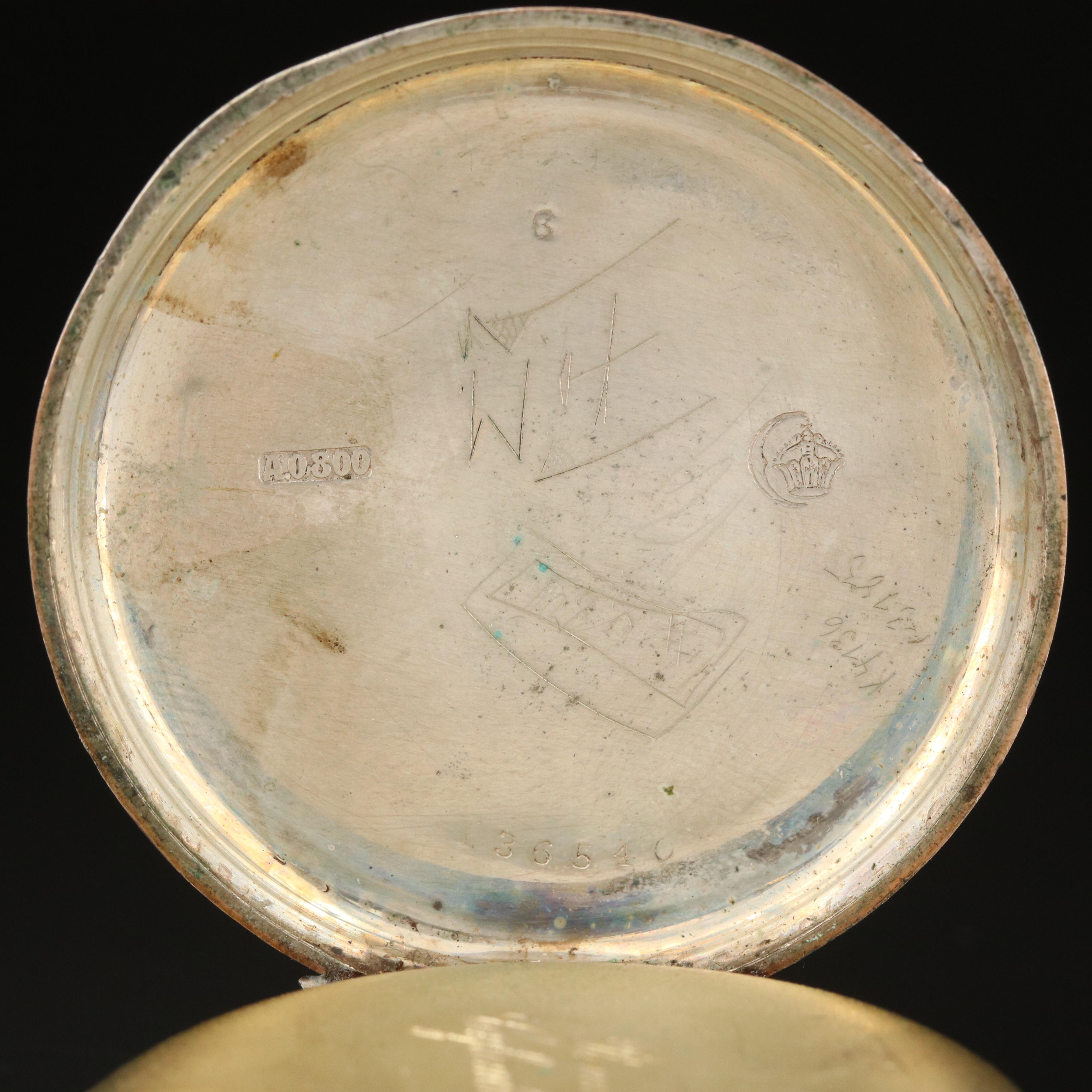 Vintage 800 Silver Ornate Dial Pocket Watch