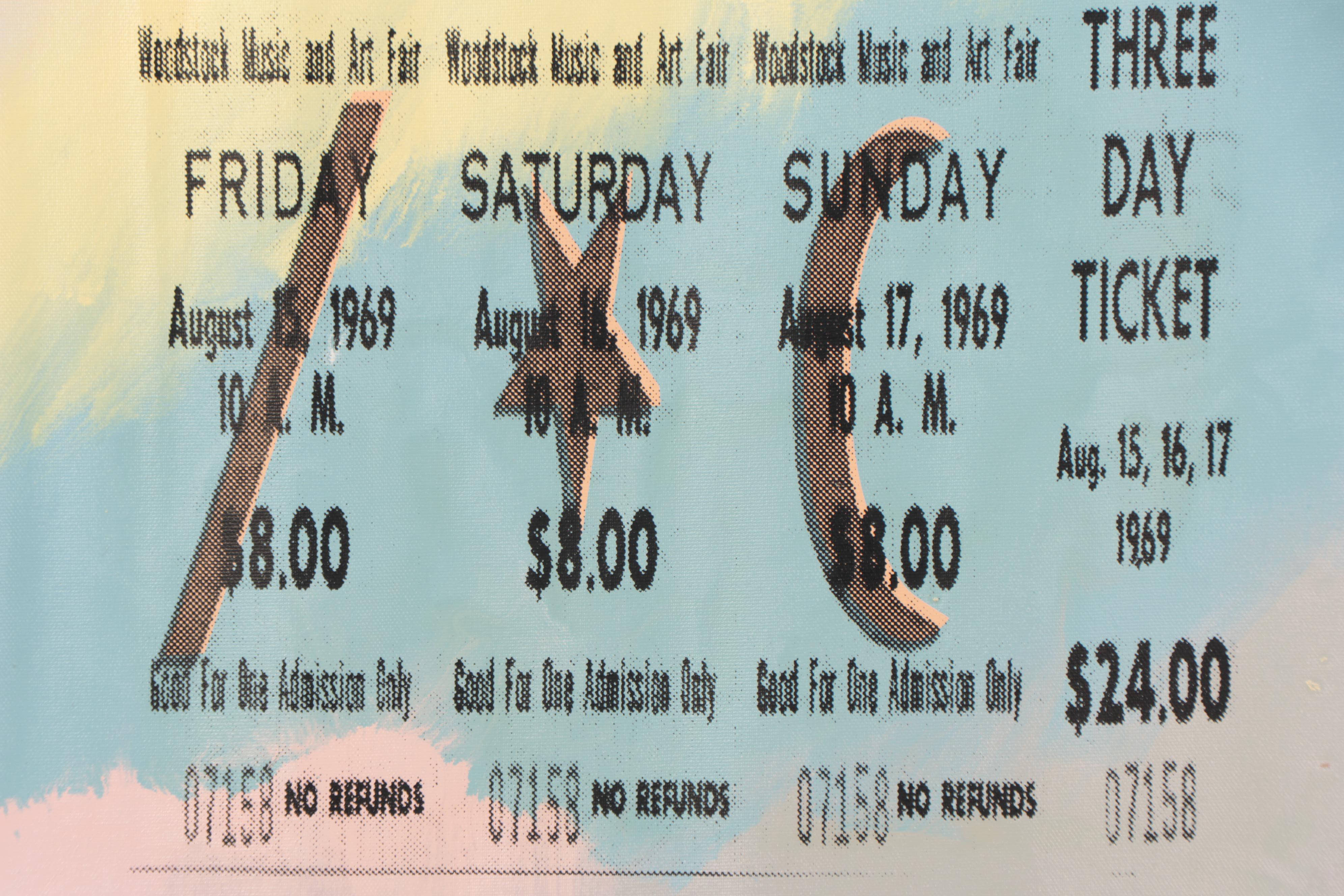 Steve Kaufman Pop Art Mixed Media Painting of Woodstock Ticket