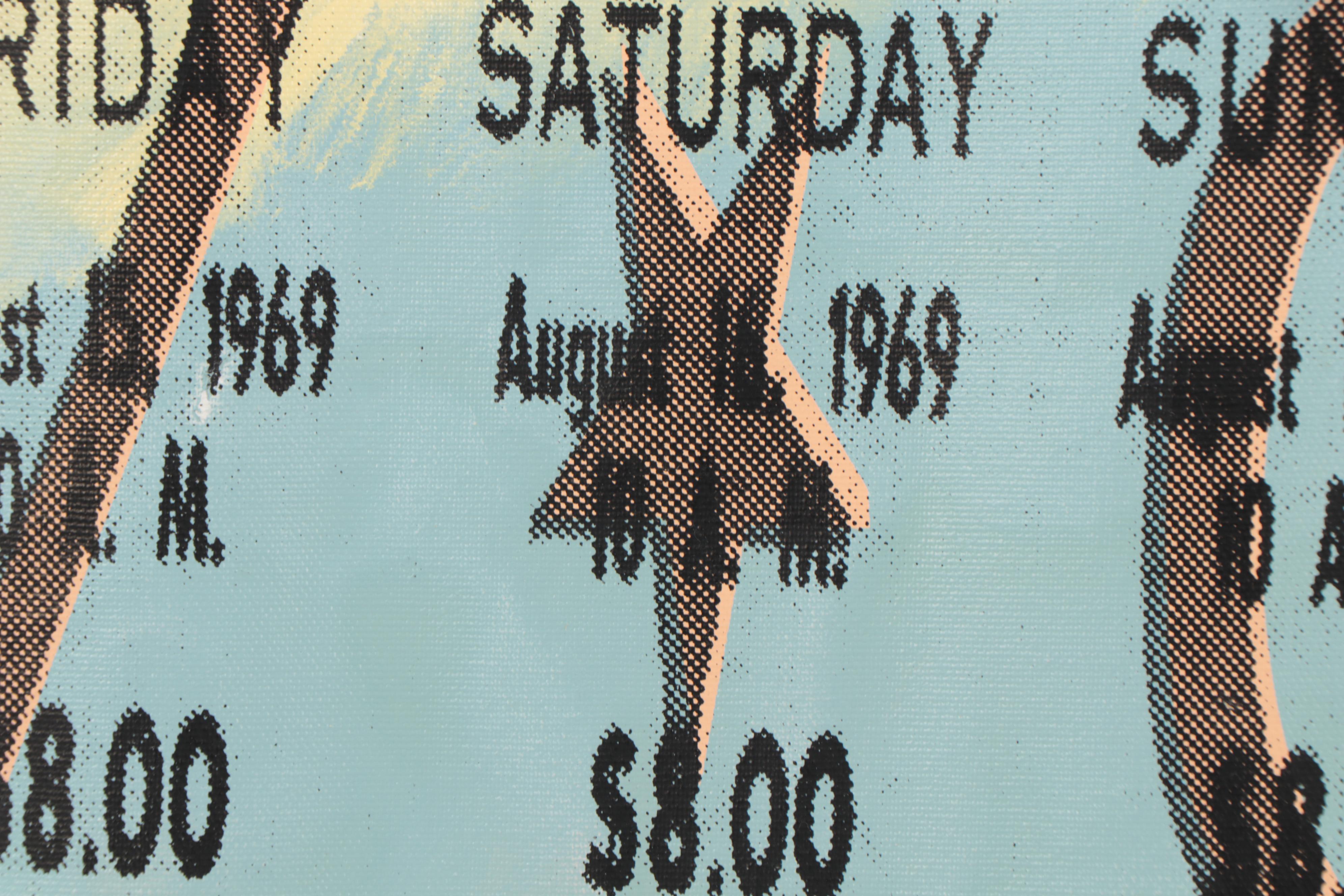 Steve Kaufman Pop Art Mixed Media Painting of Woodstock Ticket