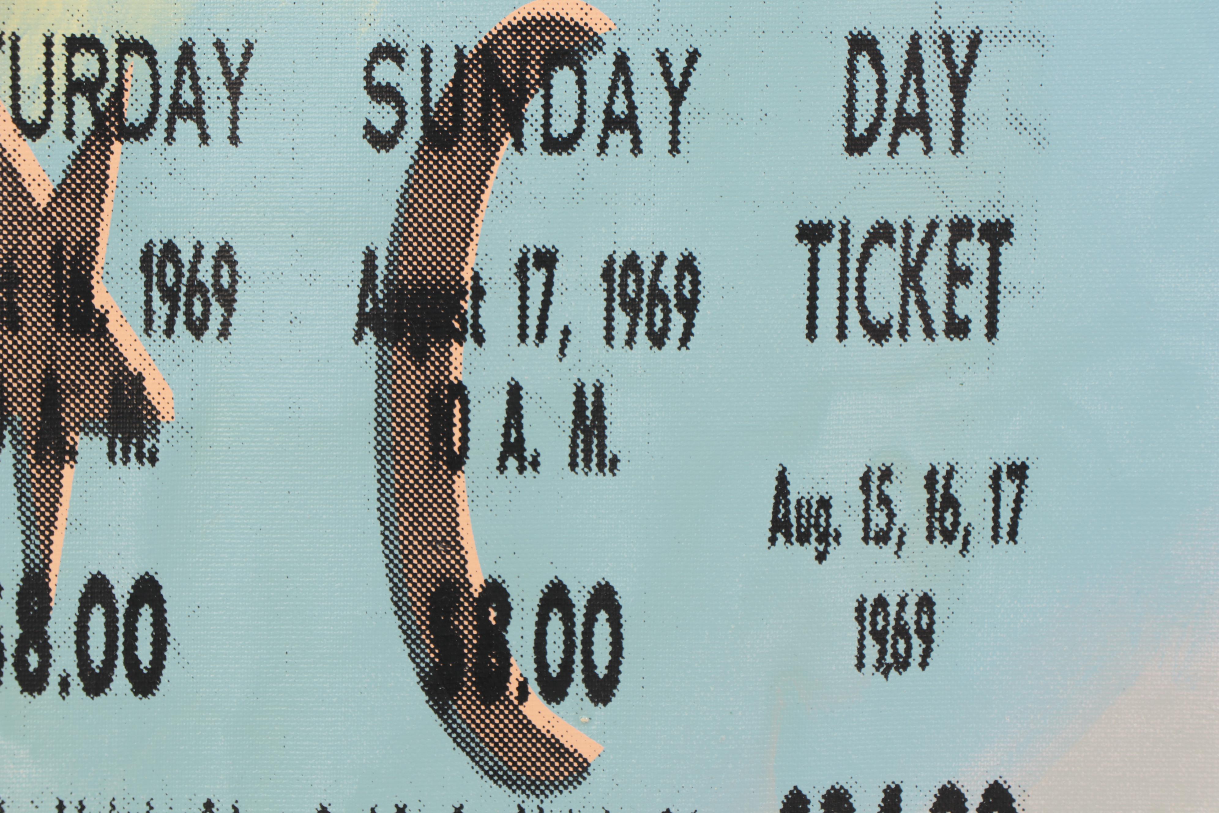 Steve Kaufman Pop Art Mixed Media Painting of Woodstock Ticket