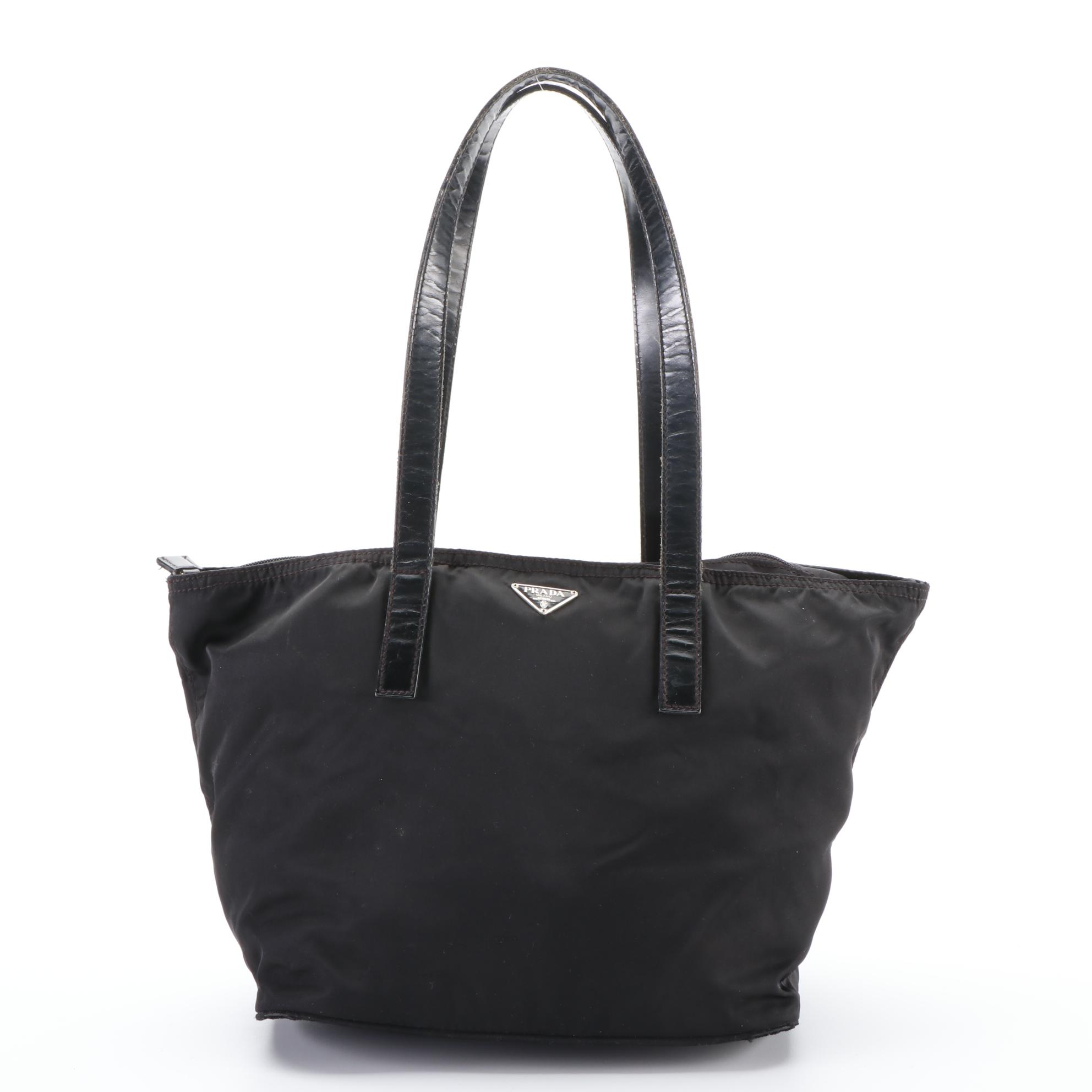 Prada Black Nylon and Leather Tote