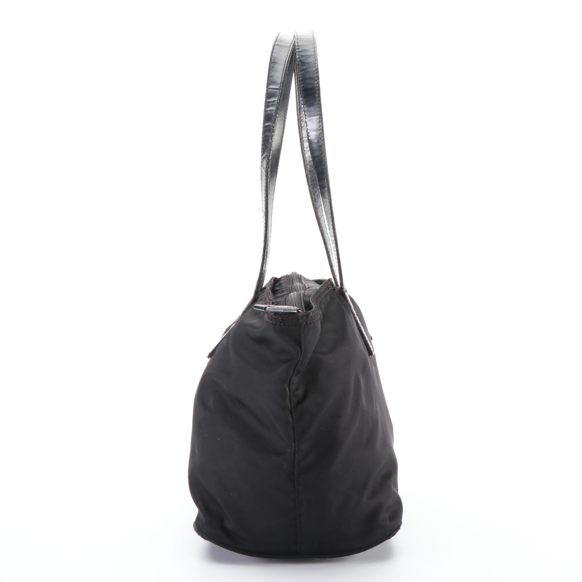 Prada Black Nylon and Leather Tote