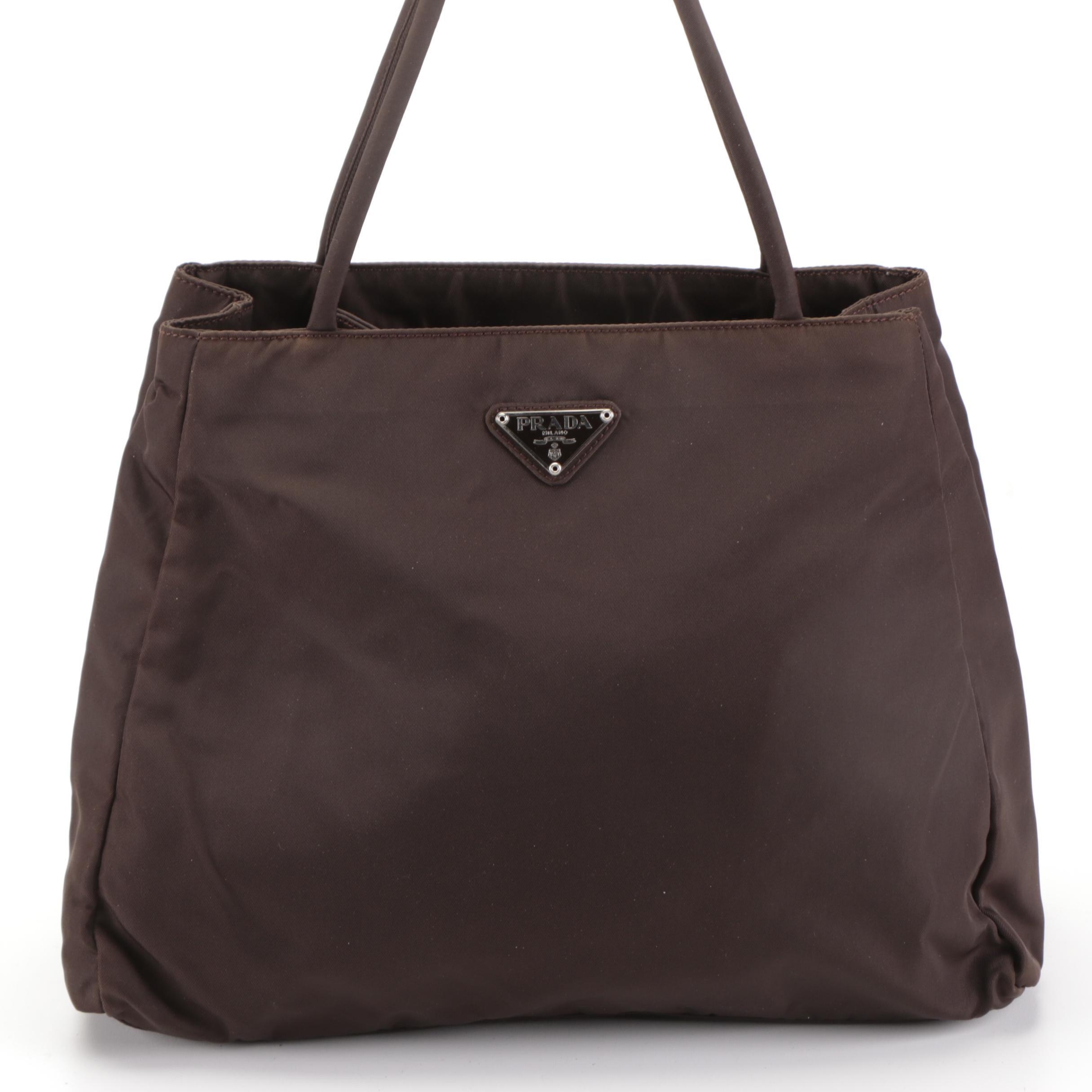 Prada Small City Shopper Tote Bag in Brown Nylon Tessuto