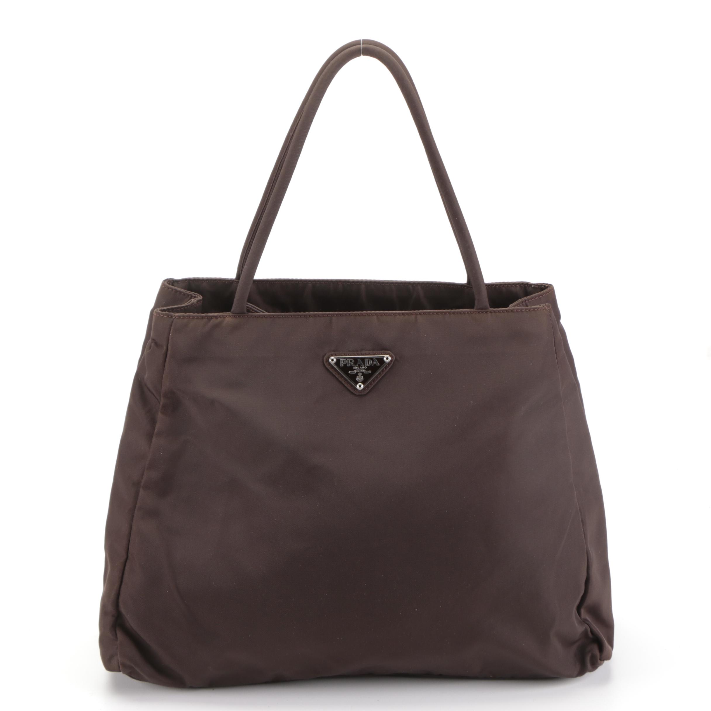 Prada Small City Shopper Tote Bag in Brown Nylon Tessuto