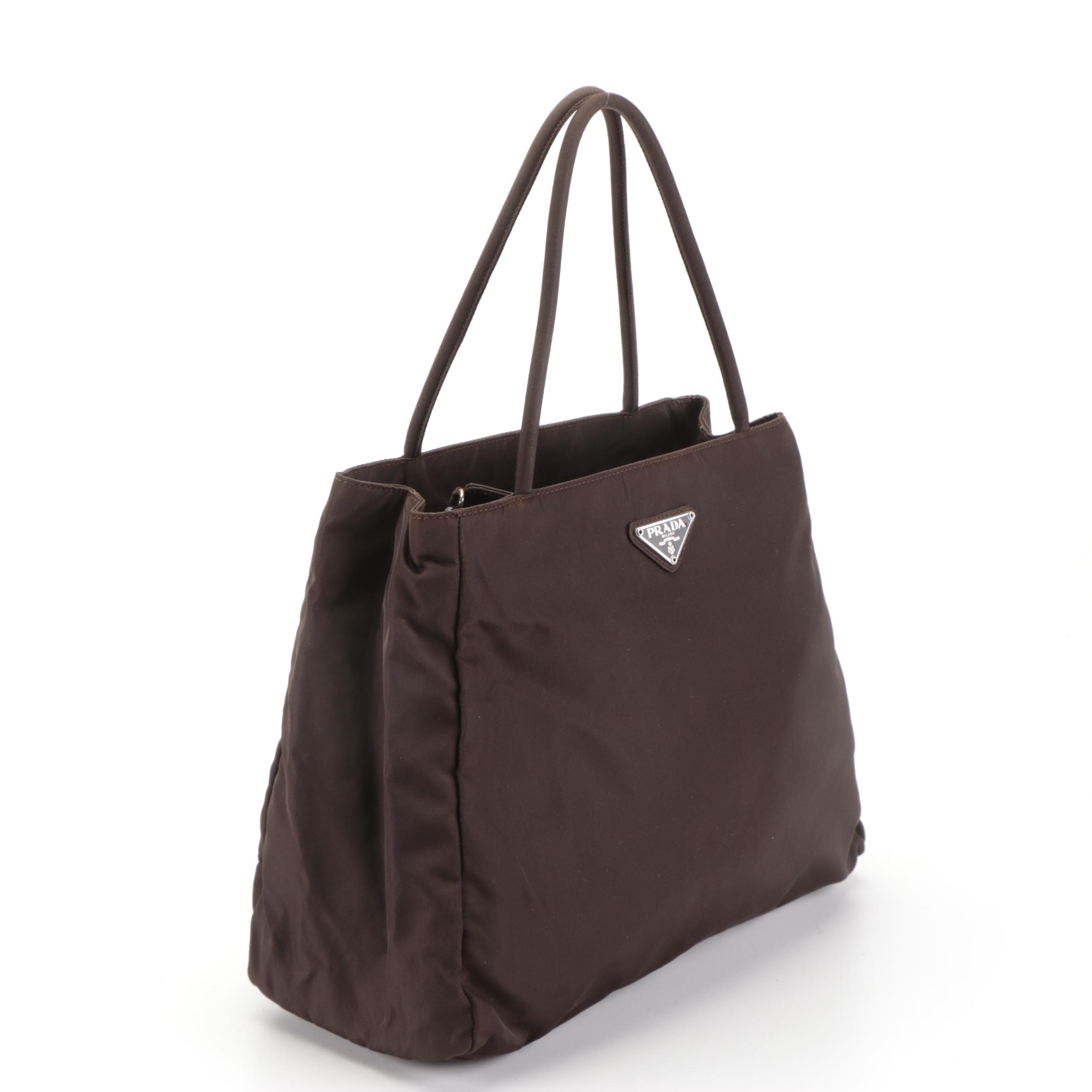 Prada Small City Shopper Tote Bag in Brown Nylon Tessuto
