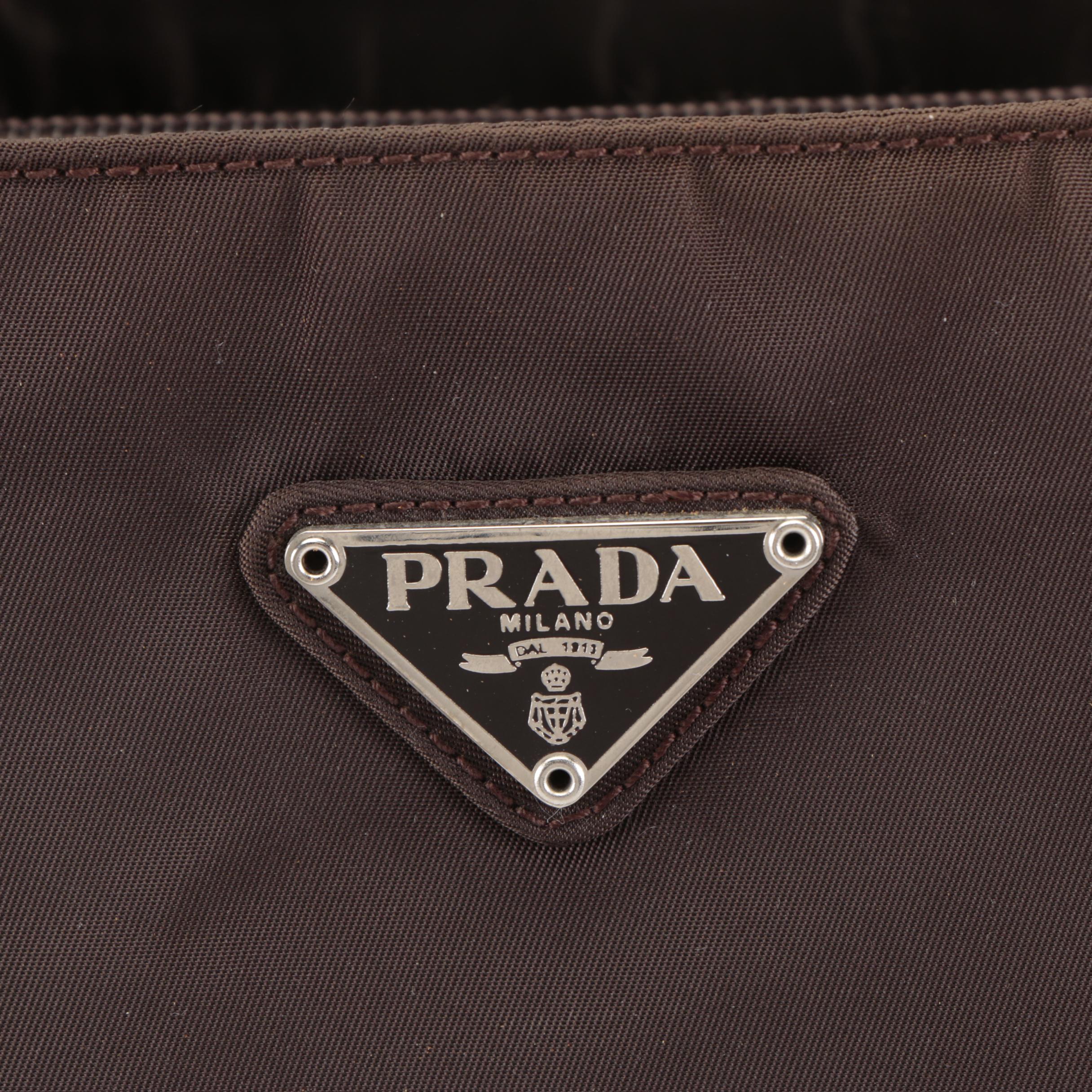 Prada Small City Shopper Tote Bag in Brown Nylon Tessuto