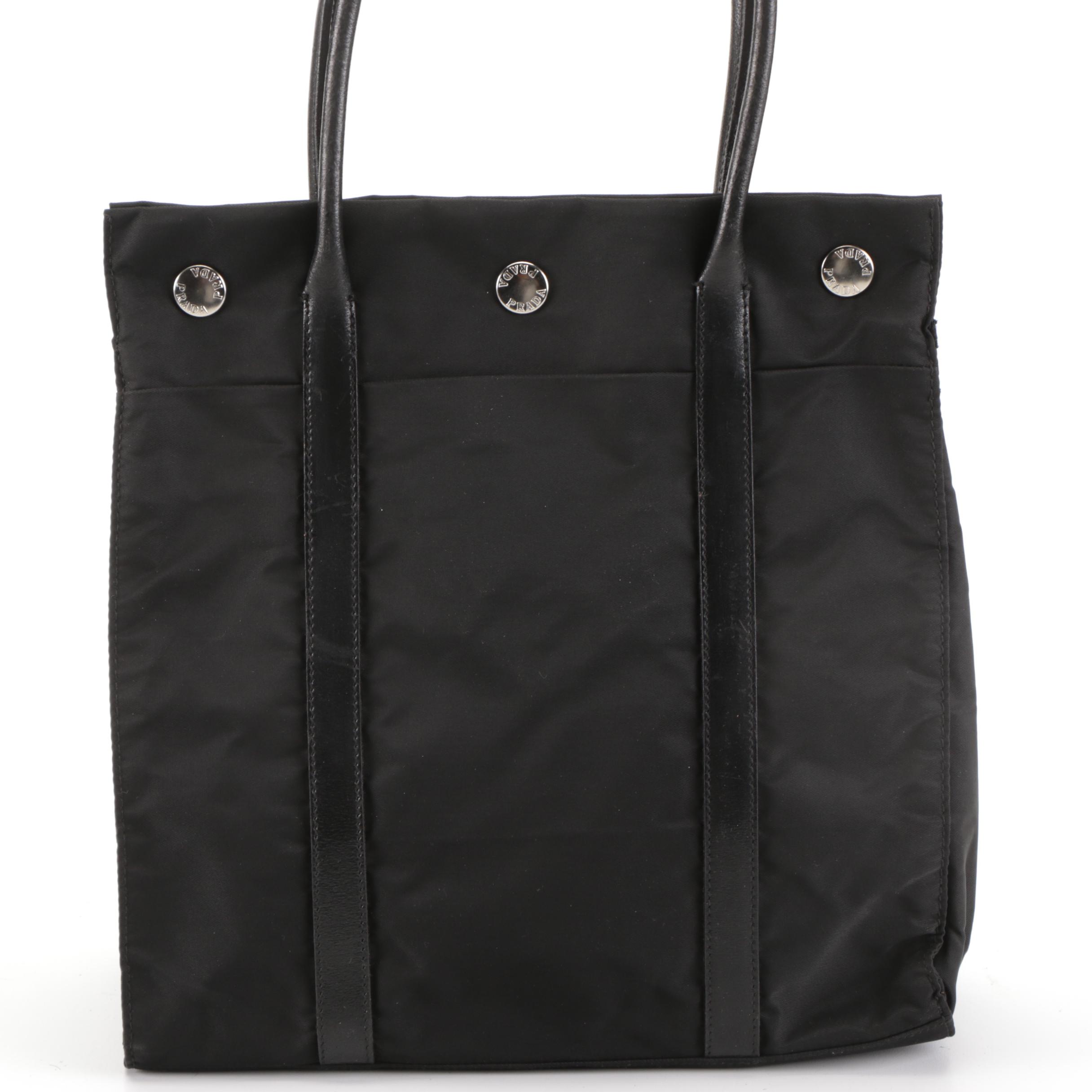 Prada Black Nylon and Leather Tote Bag