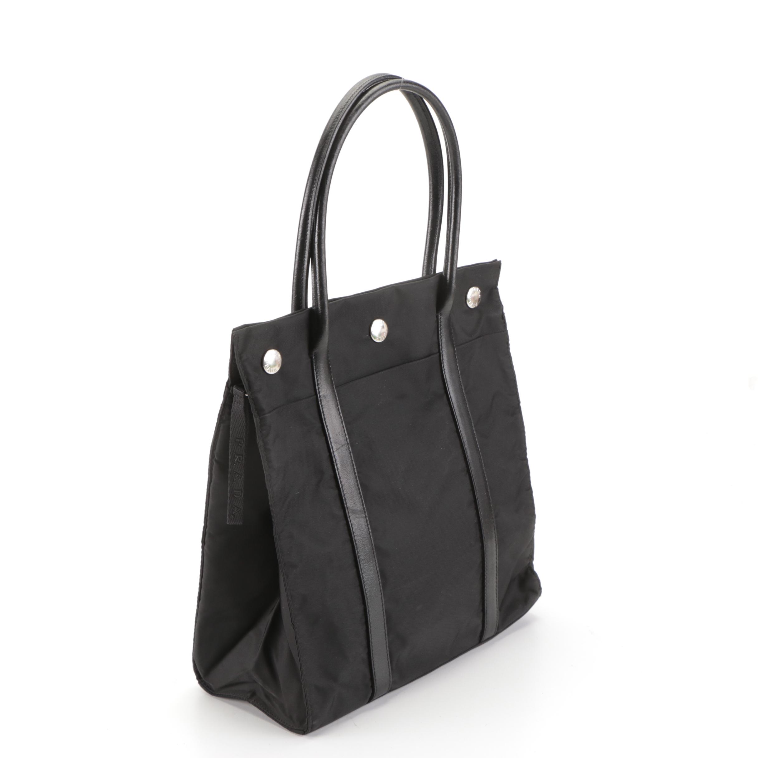 Prada Black Nylon and Leather Tote Bag