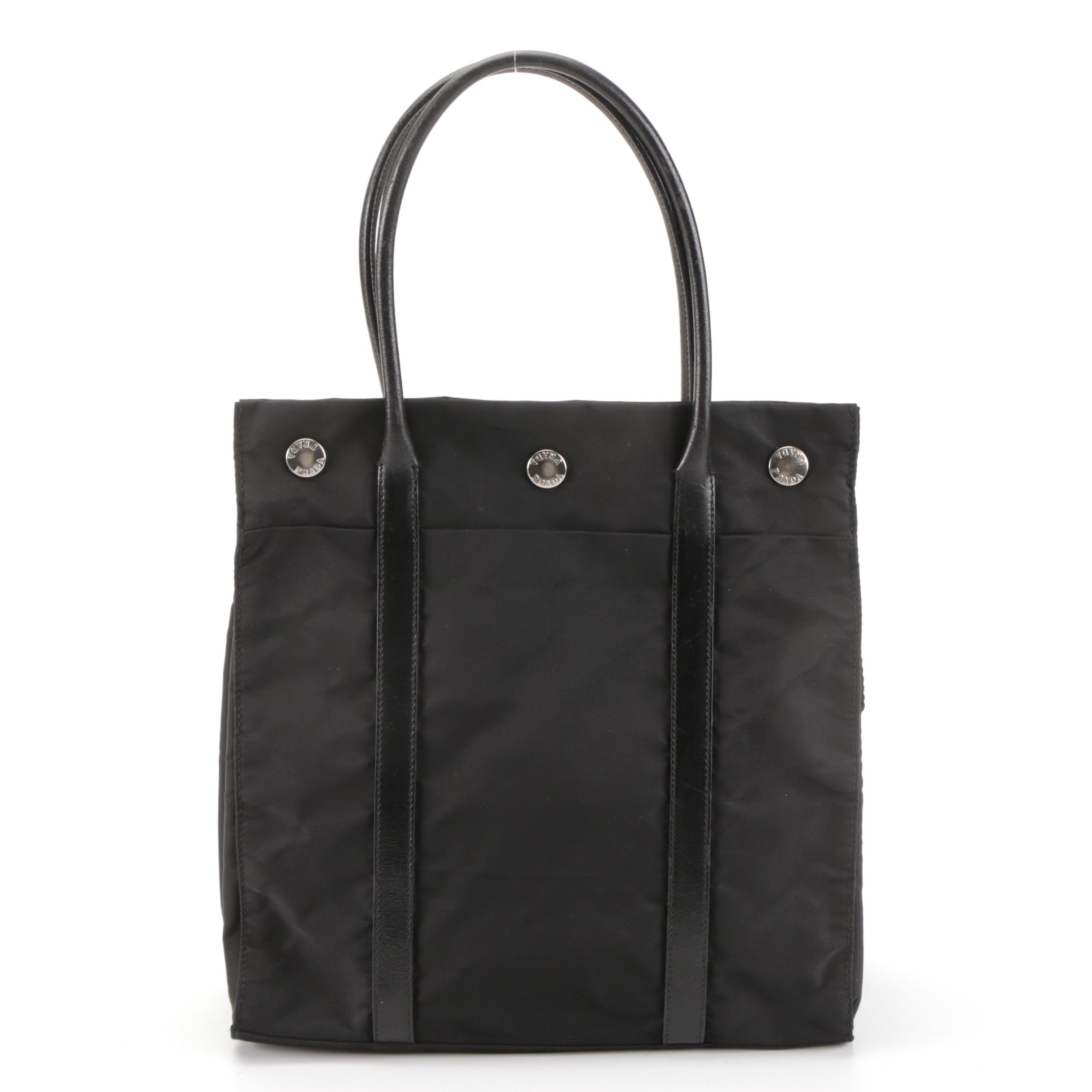 Prada Black Nylon and Leather Tote Bag