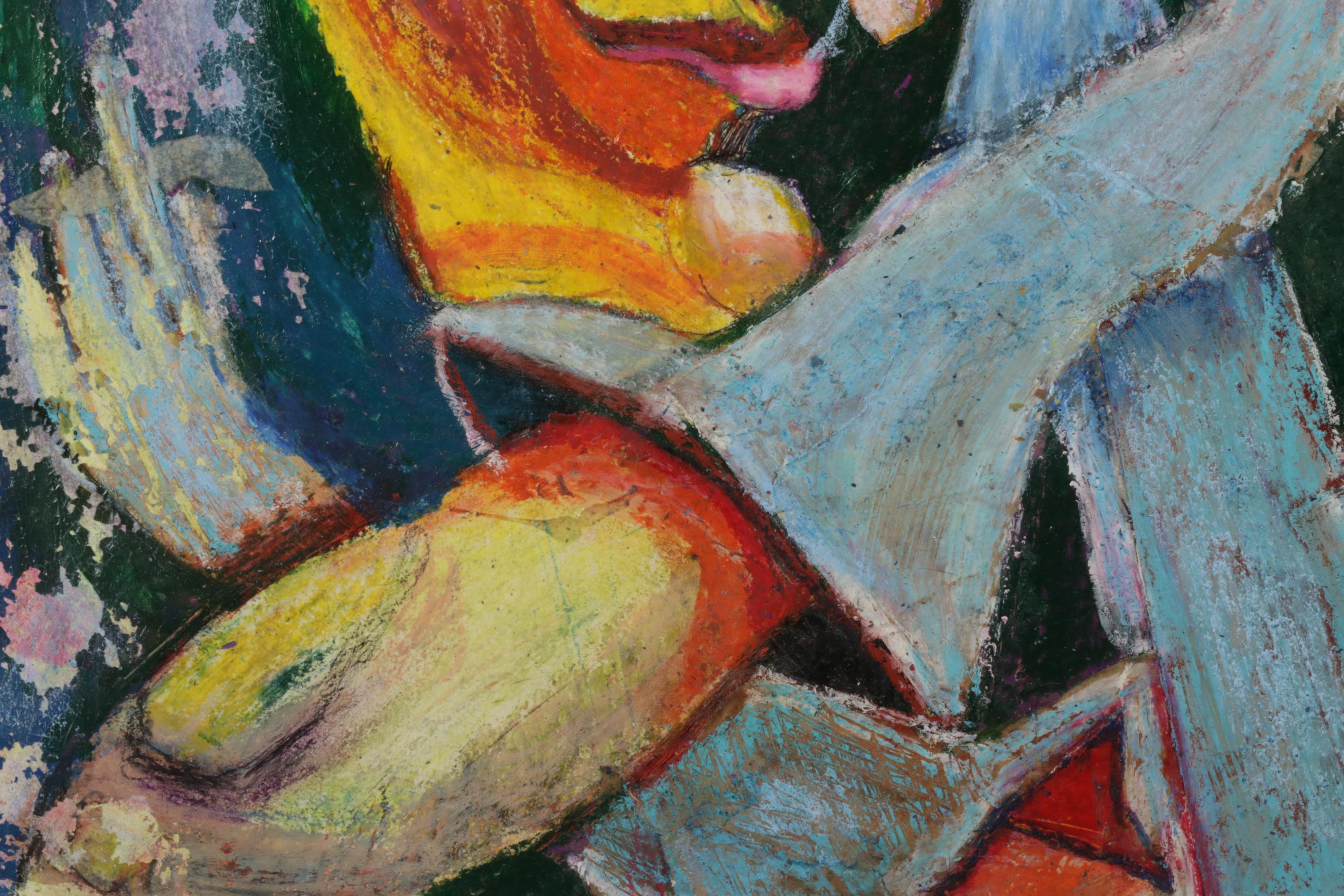 Janice Schuler Mixed Media Drawing of Abstract Figures, 21st Century