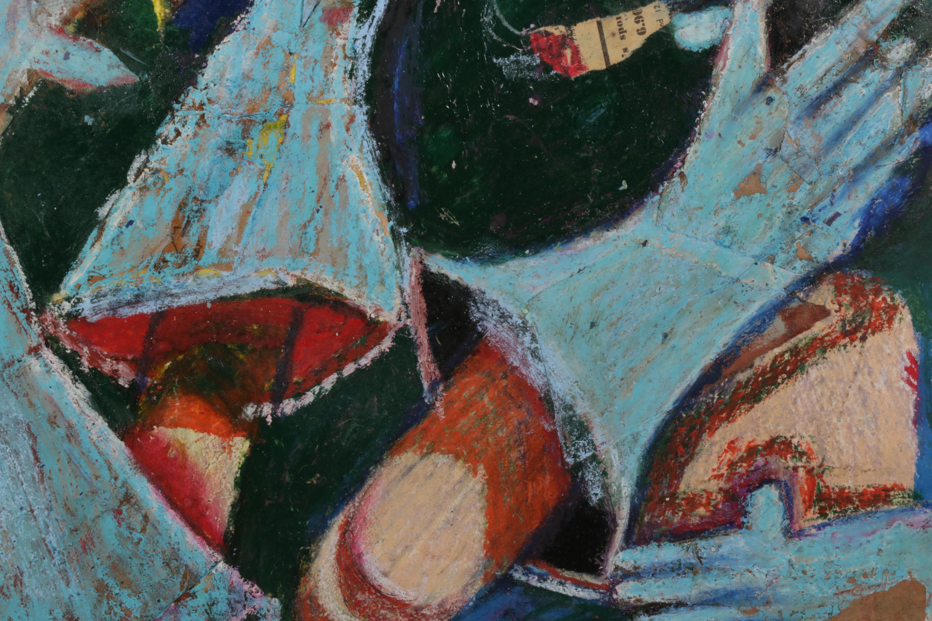 Janice Schuler Mixed Media Drawing of Abstract Figures, 21st Century