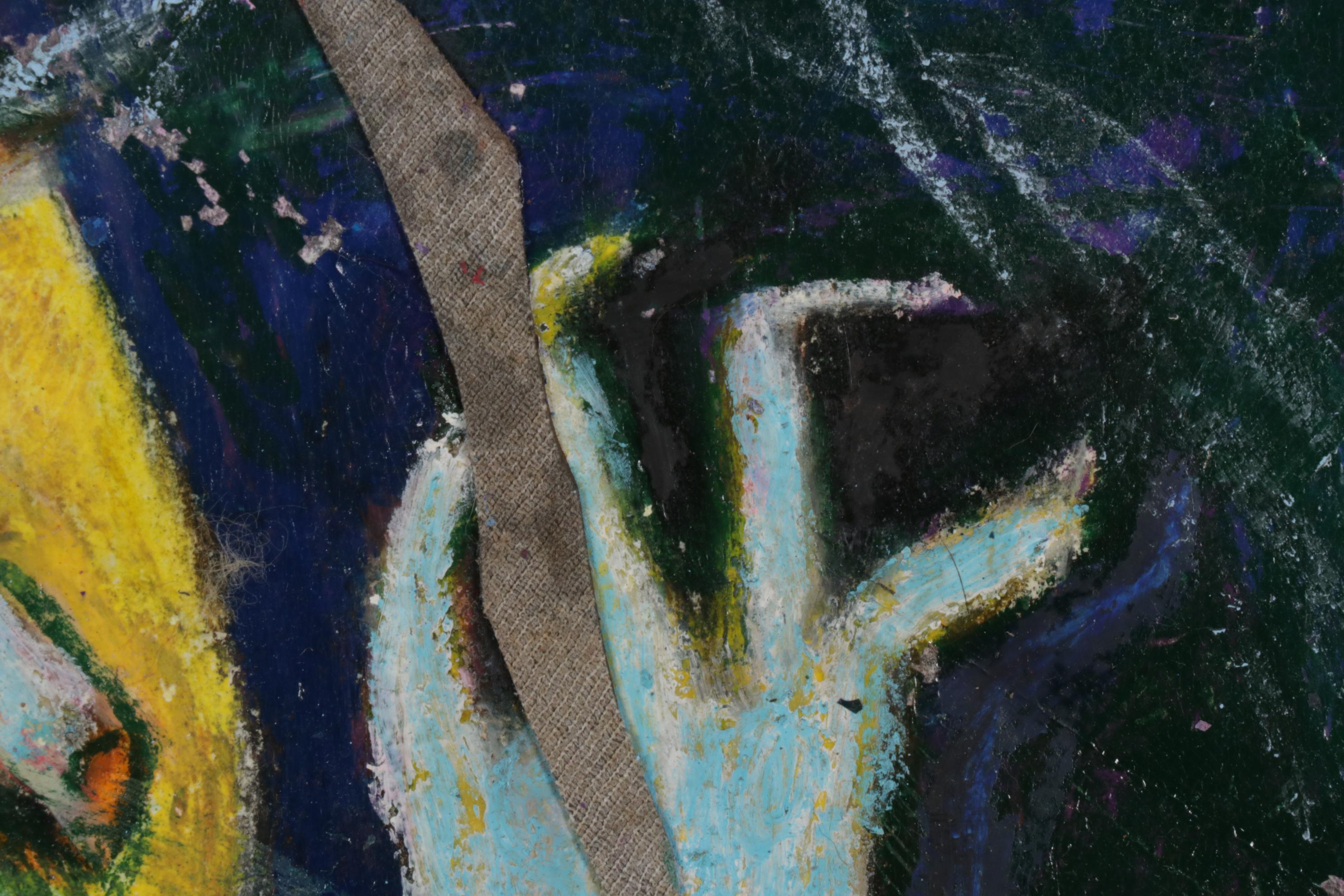 Janice Schuler Mixed Media Drawing of Abstract Figures, 21st Century