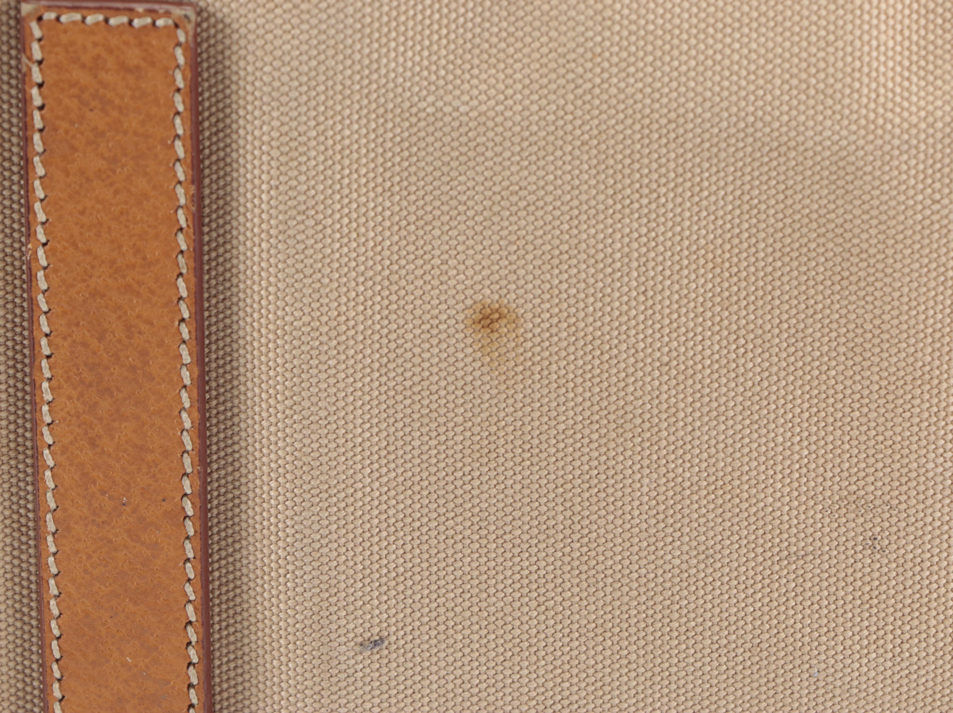 Prada Domed Bauletto Handbag in Canapa Canvas and Dark Tan Cinghiale Leather