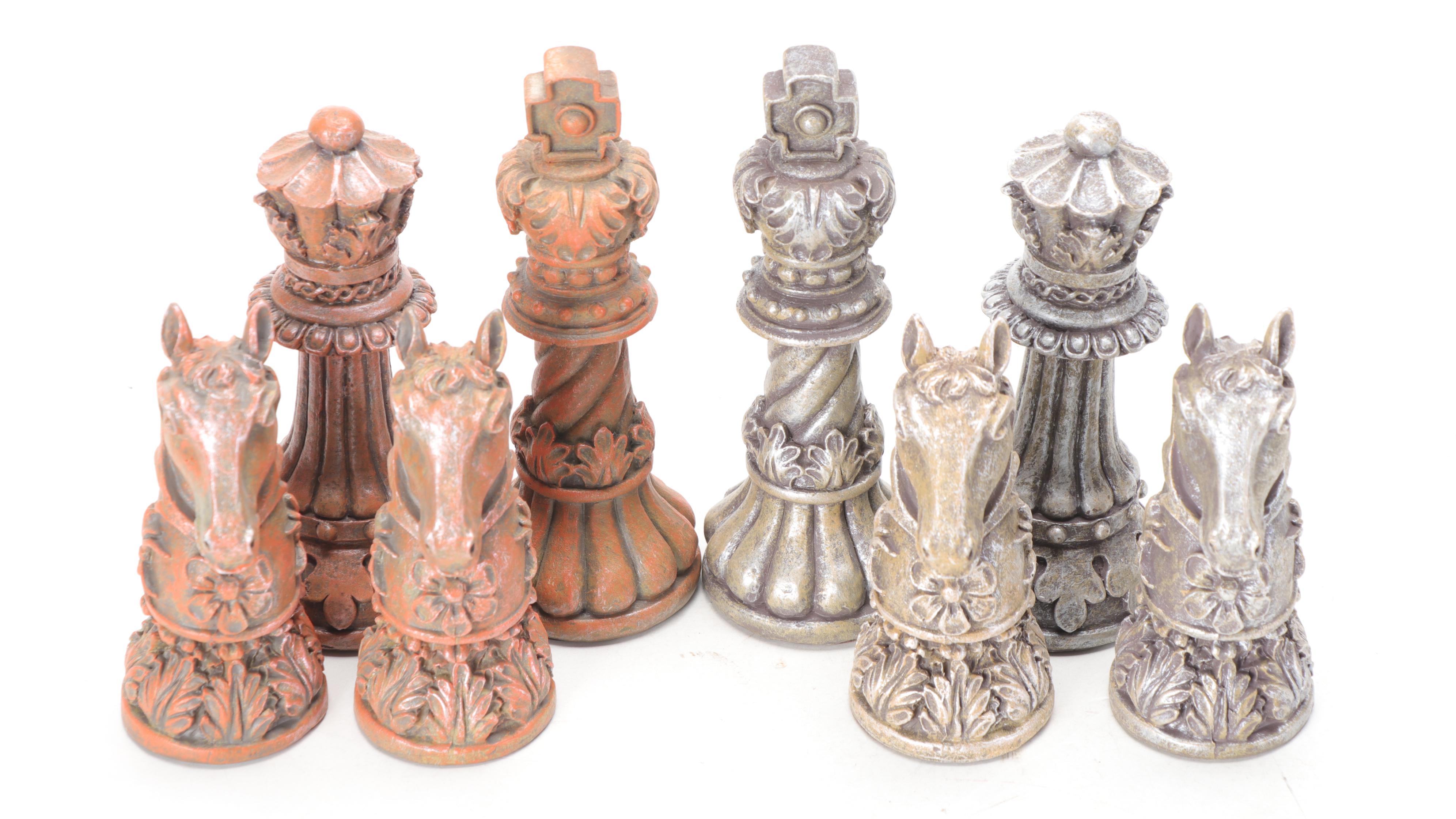 Polyresin Baroque Chess Set with Drawers