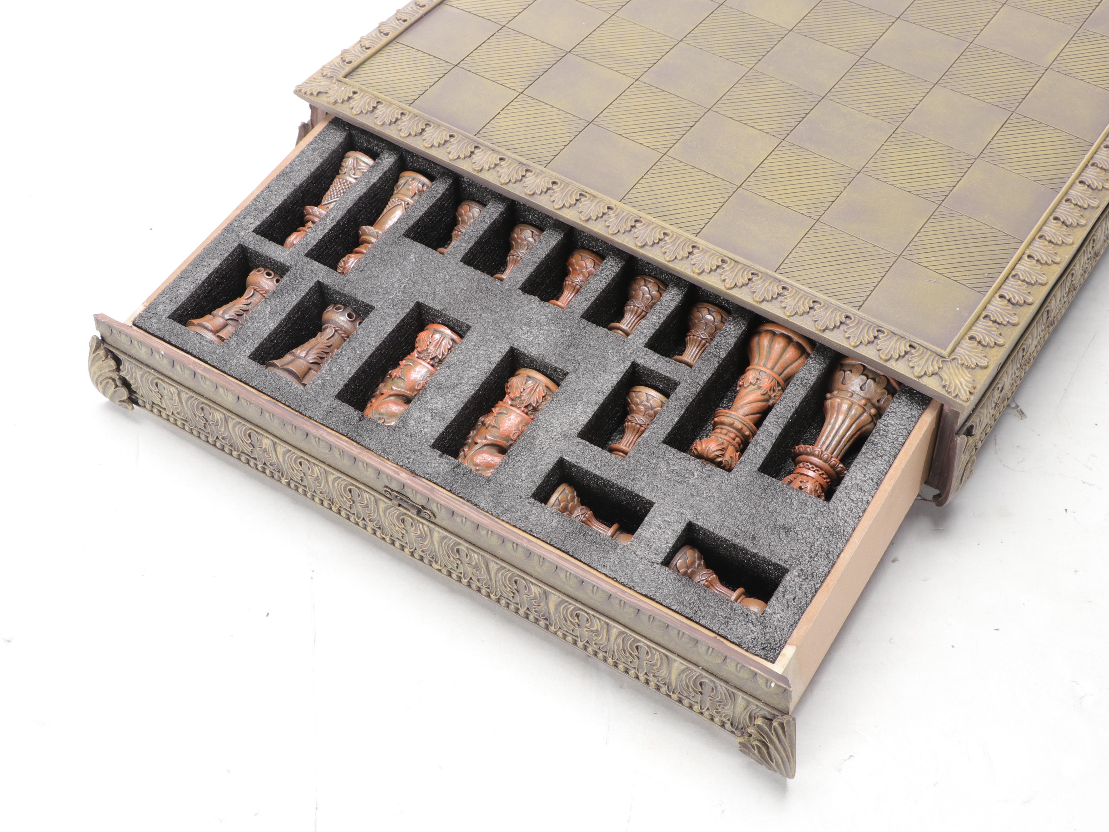 Polyresin Baroque Chess Set with Drawers
