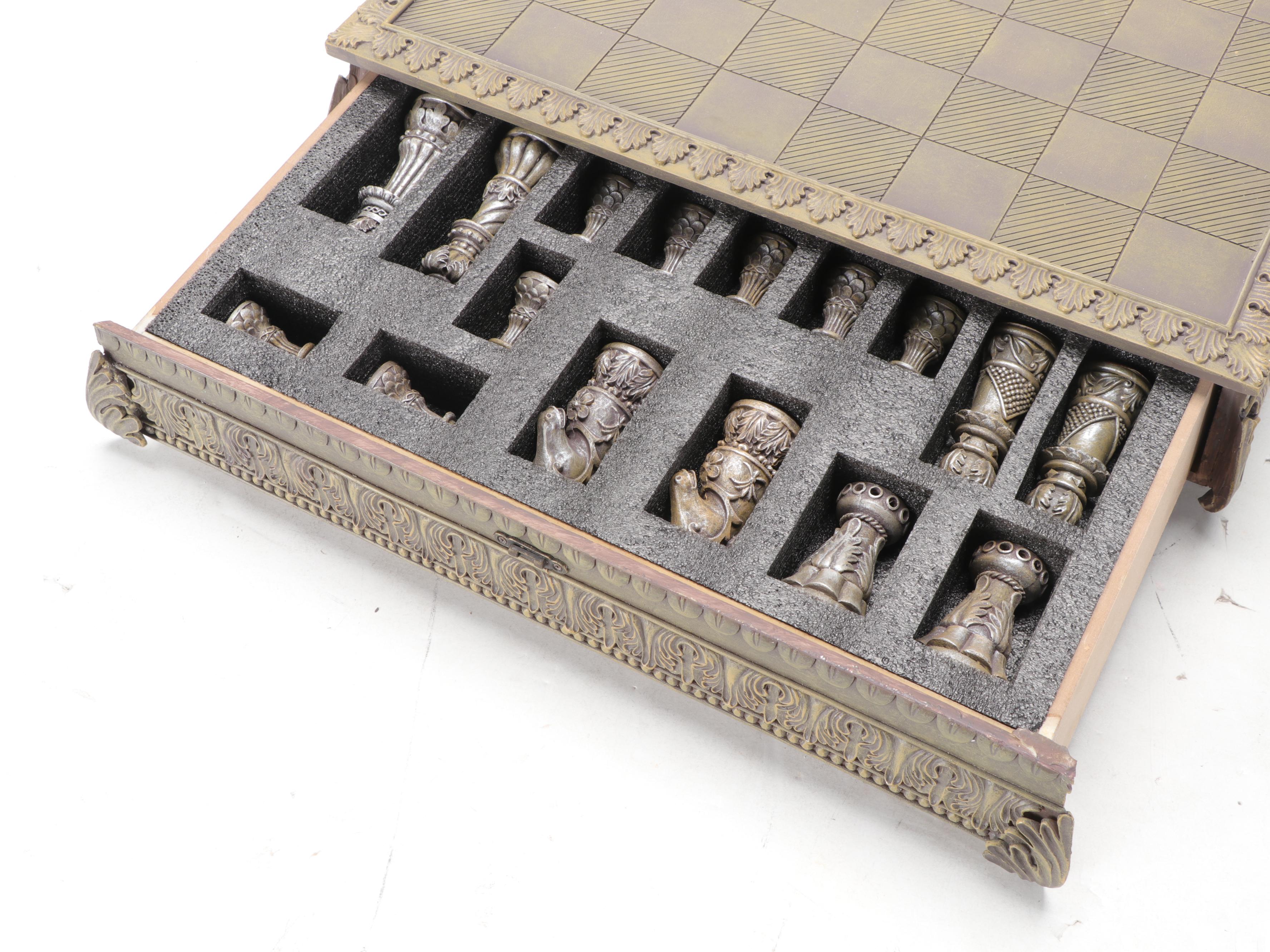 Polyresin Baroque Chess Set with Drawers
