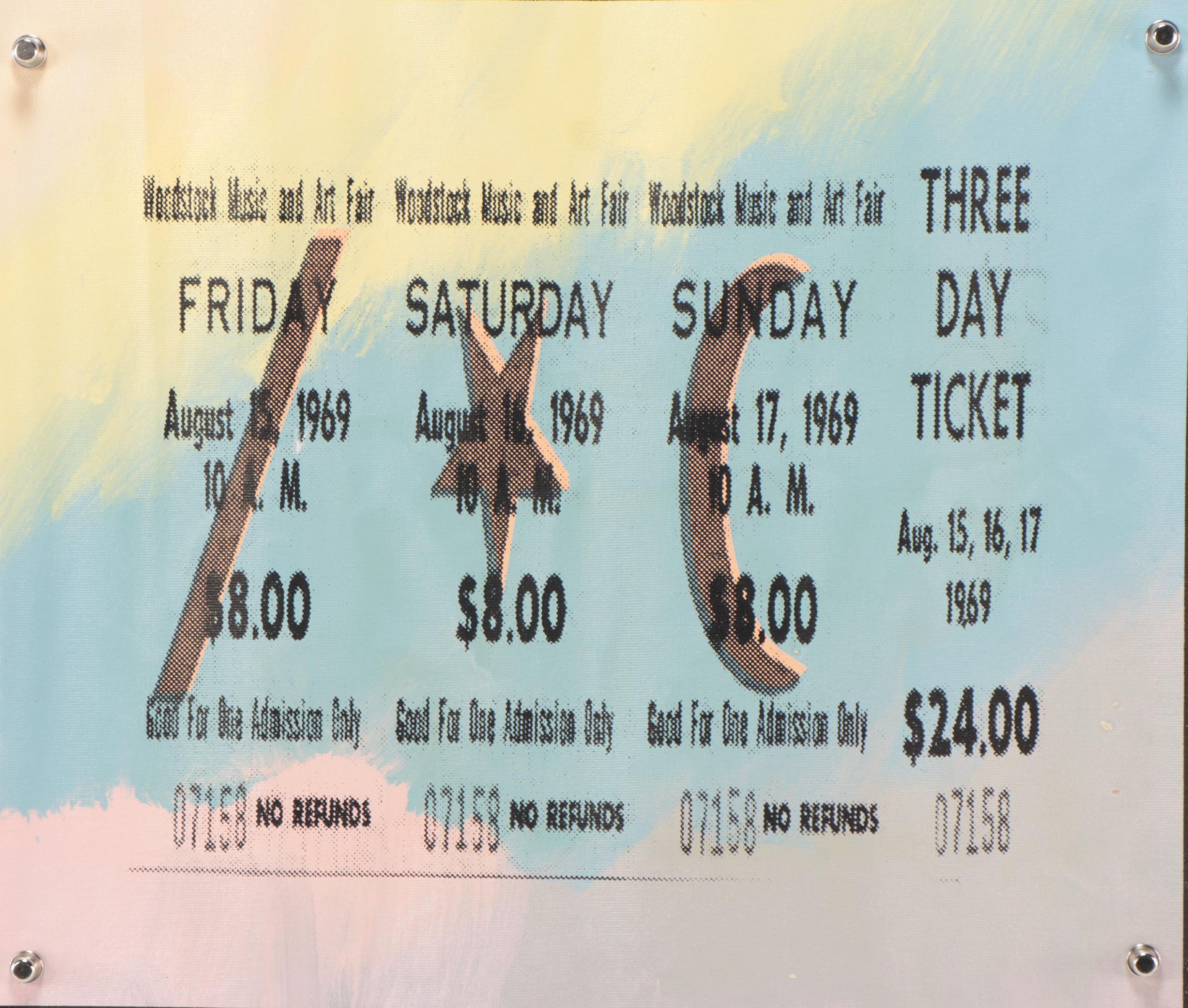 Steve Kaufman Pop Art Mixed Media Painting of Woodstock Ticket