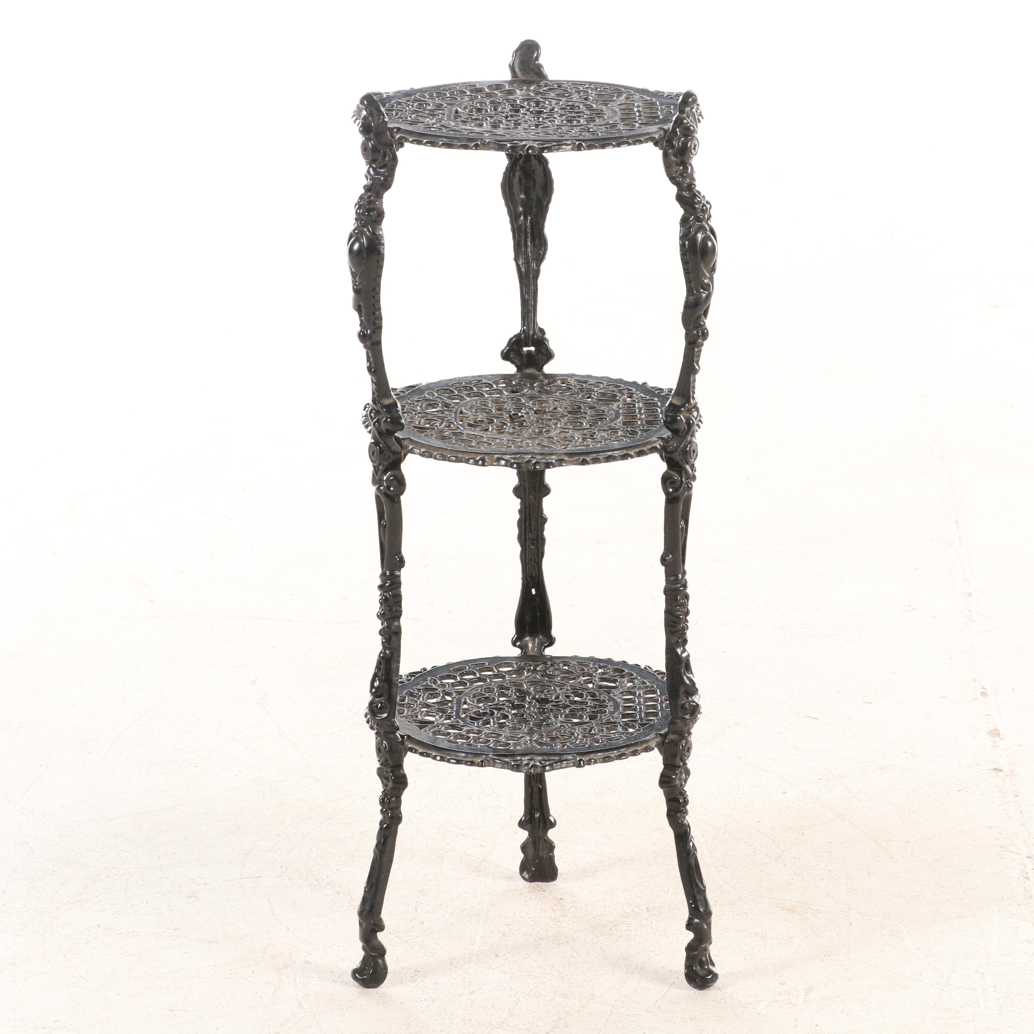 Victorian Style Painted Cast Iron Three-Tier Plant Stand