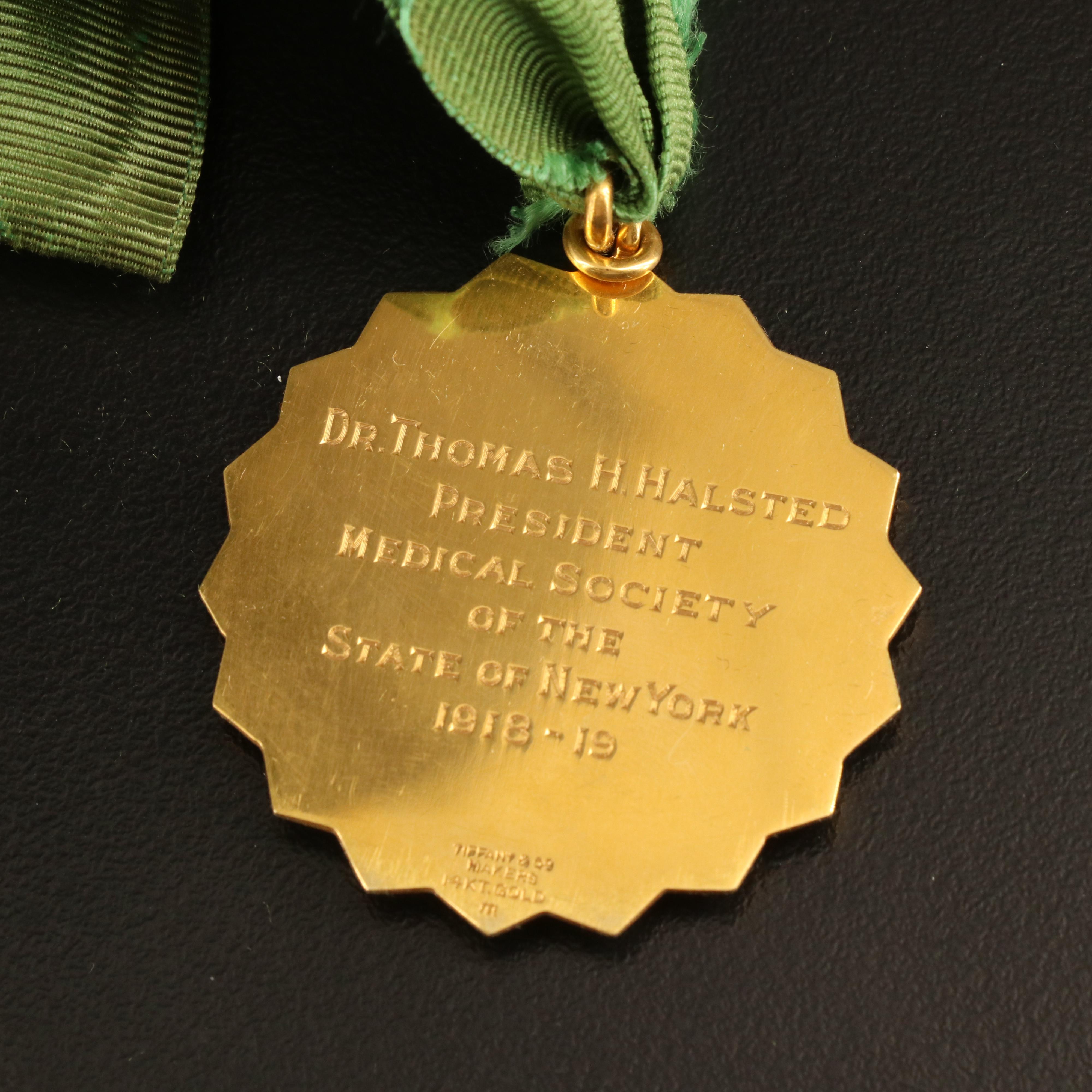 1918 14K Gold Tiffany Makers Medal Made for the New York State Medical Society