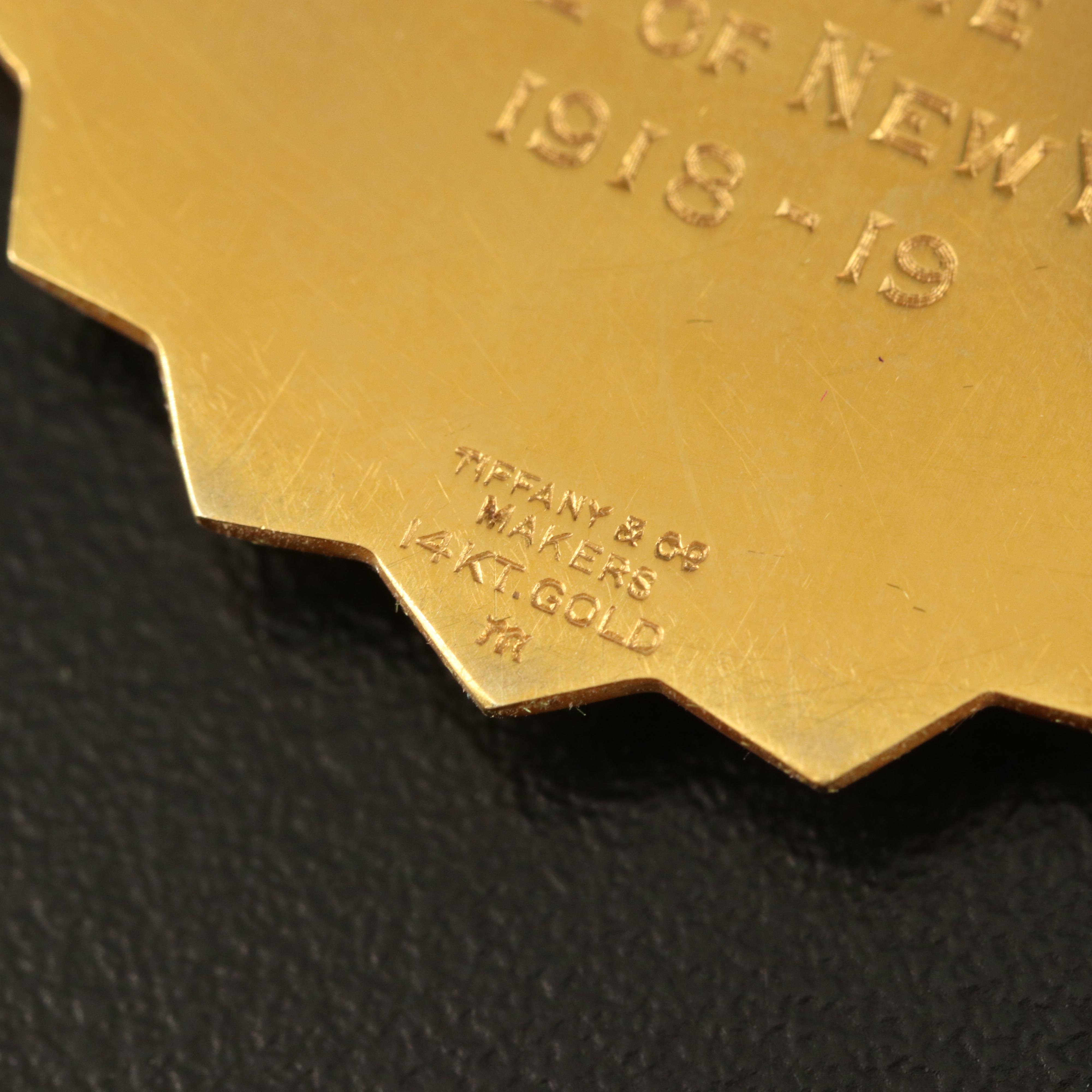 1918 14K Gold Tiffany Makers Medal Made for the New York State Medical Society