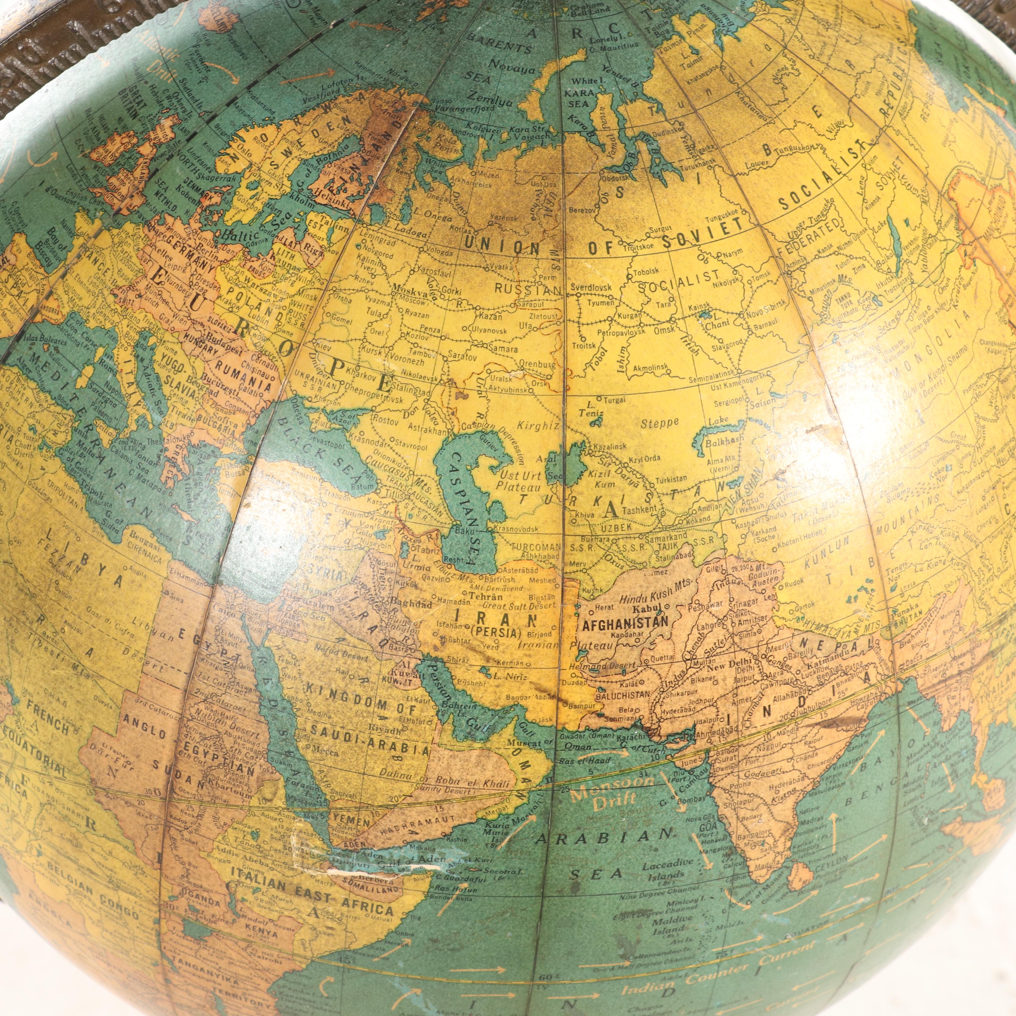 Cram's Unrivaled Terrestrial Standing Globe, Mid-20th Century