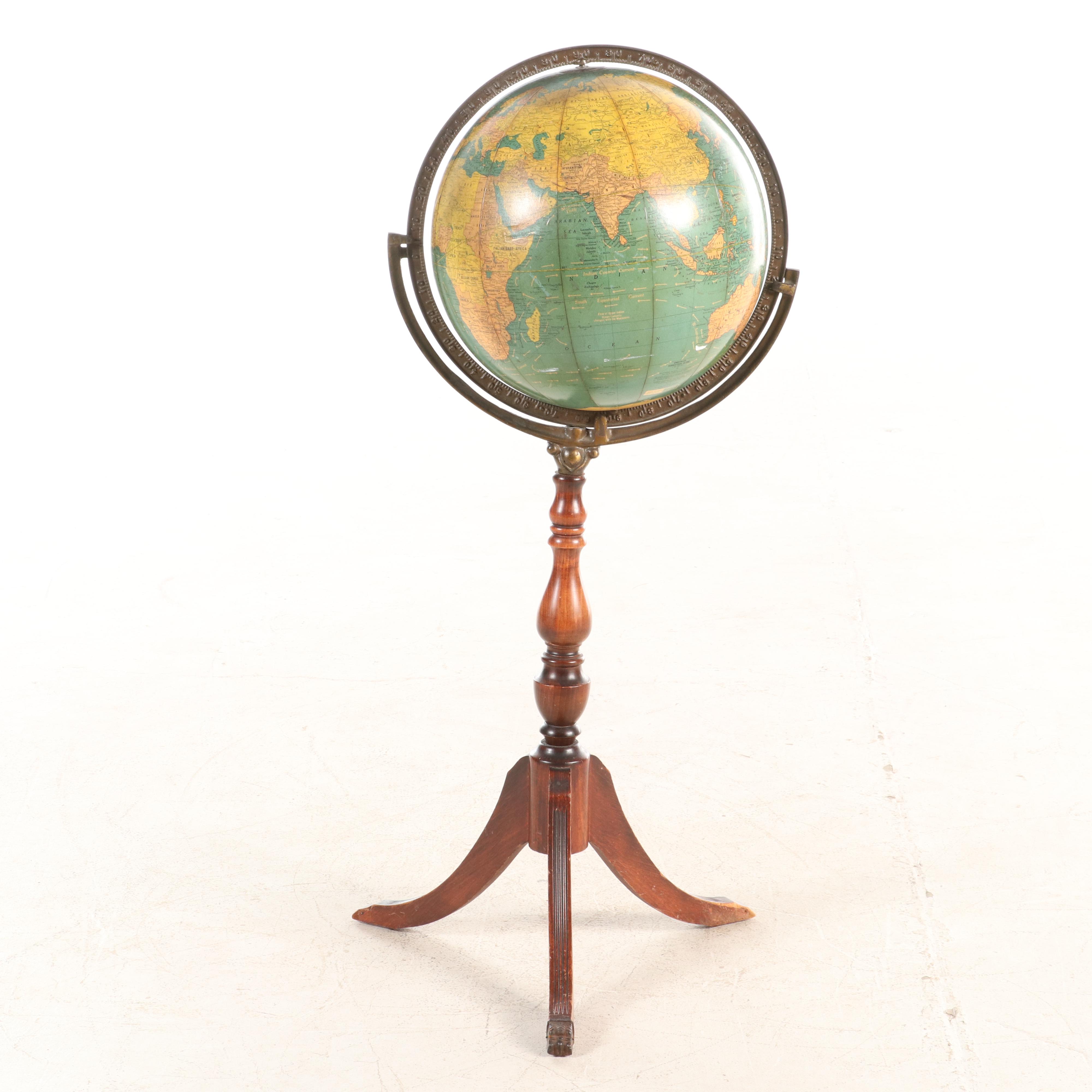 Cram's Unrivaled Terrestrial Standing Globe, Mid-20th Century