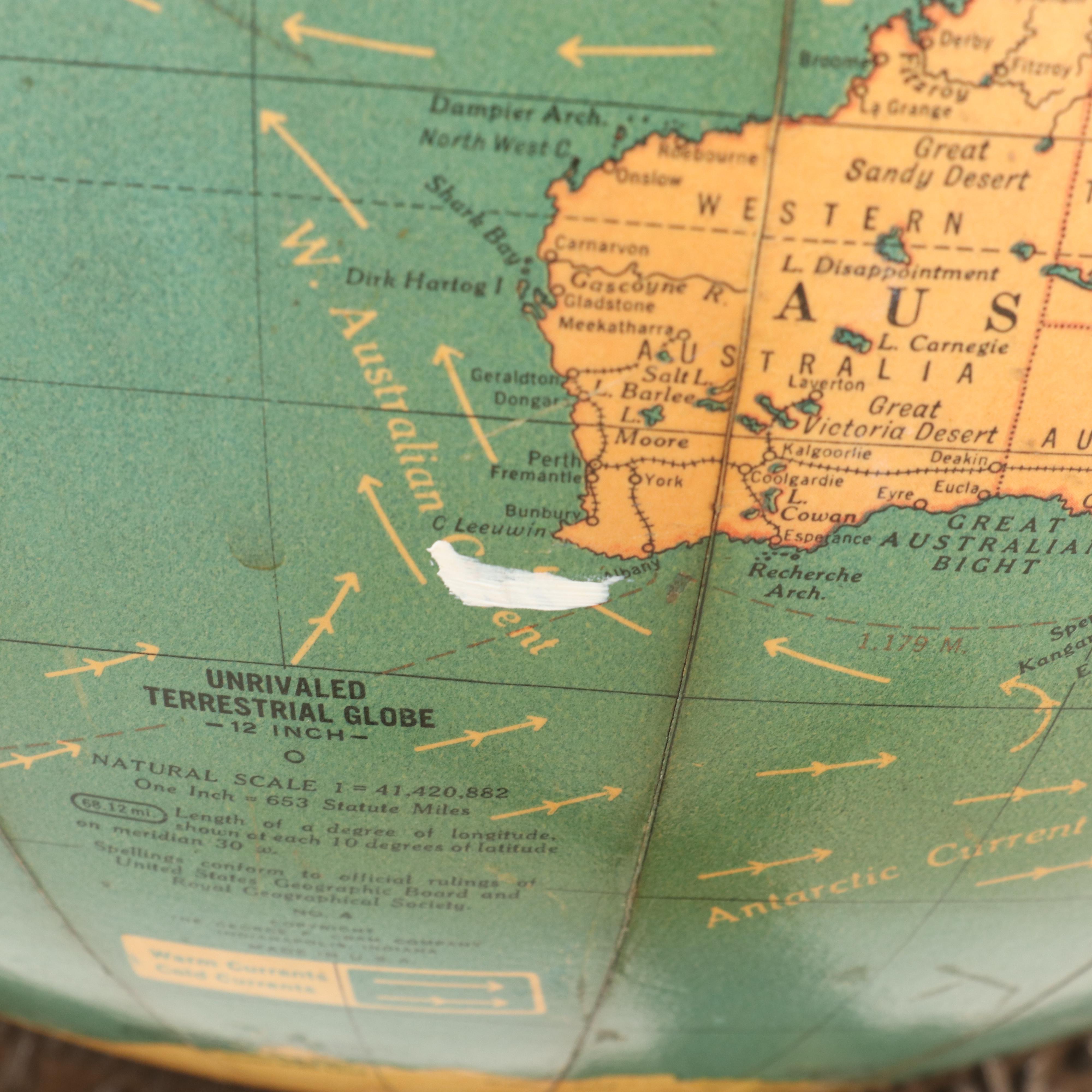 Cram's Unrivaled Terrestrial Standing Globe, Mid-20th Century