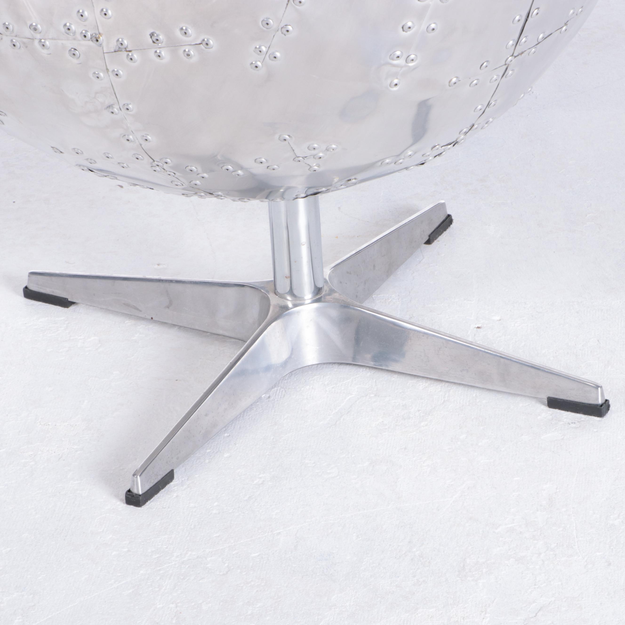 Restoration Hardware Aluminum and Leather Swivel Aviator Egg Chair