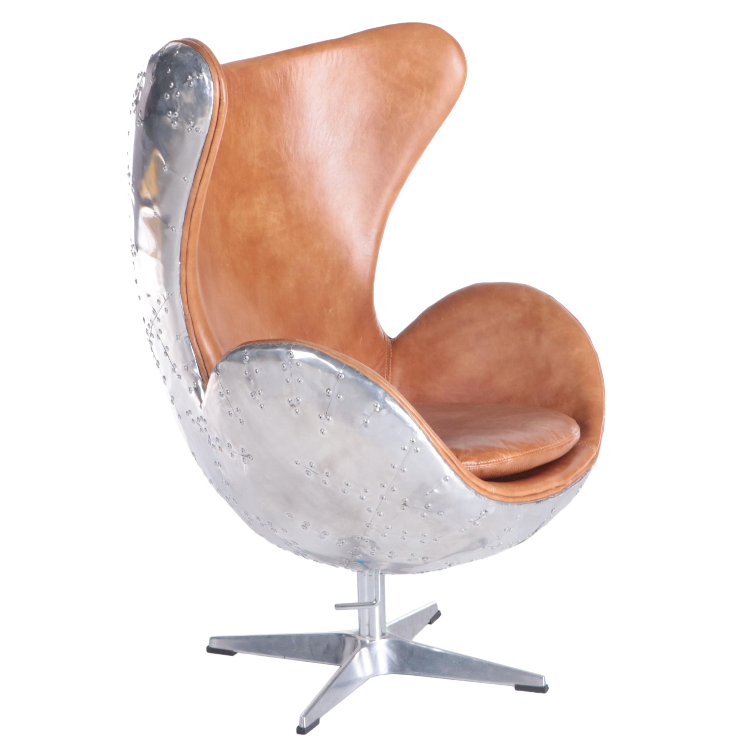 Restoration Hardware Aluminum and Leather Swivel Aviator Egg Chair