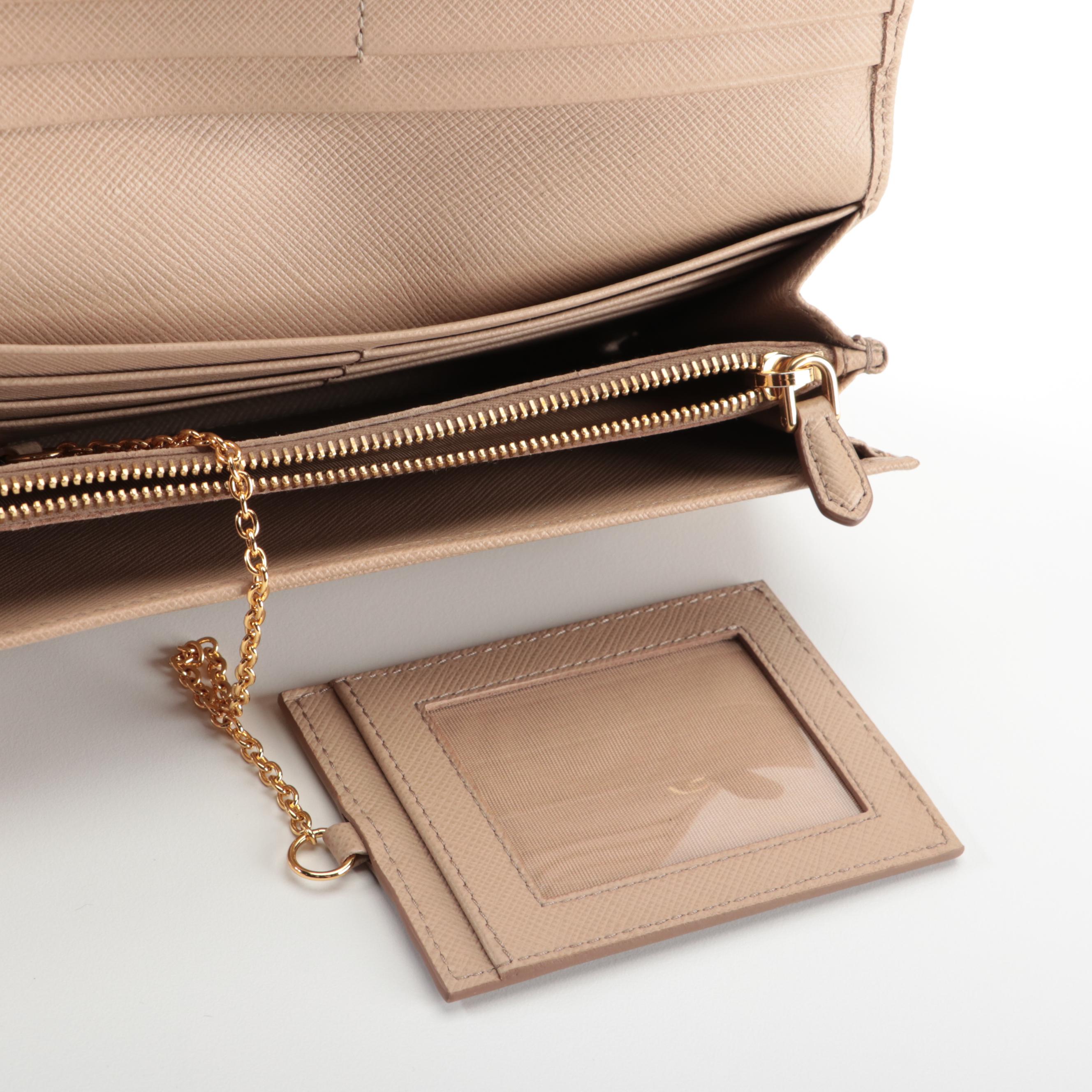 Prada Long Wallet with Bow in Dark Beige Saffiano Leather and Box