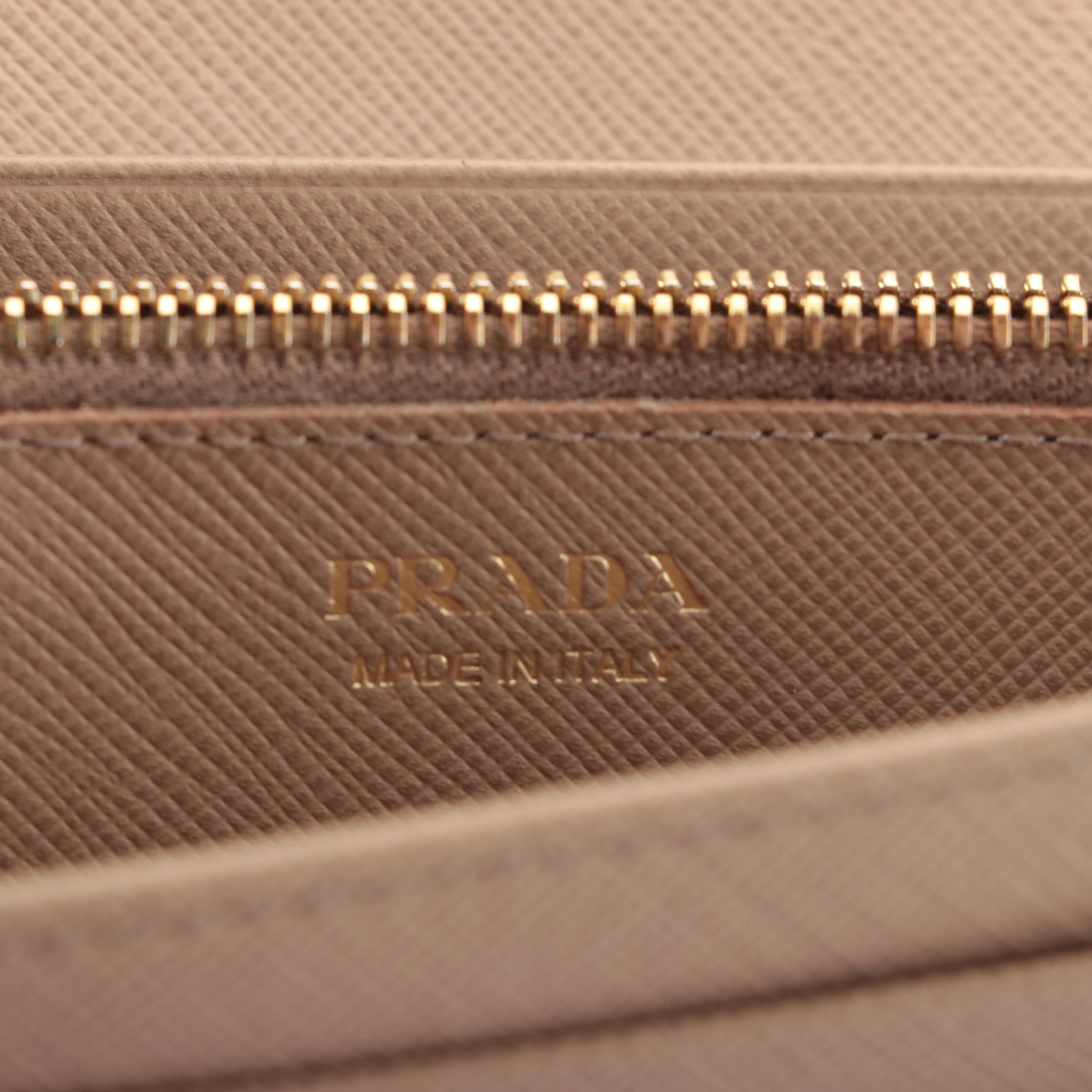 Prada Long Wallet with Bow in Dark Beige Saffiano Leather and Box